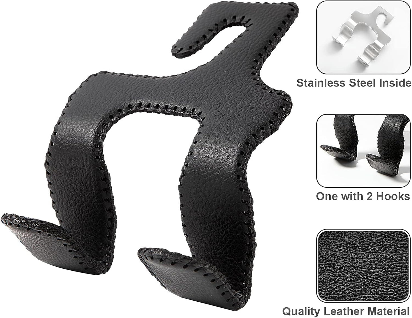 AMVOYOA 【2021 Upgraded】 Car Purse Hook, 2 in 1 Car Seat Headrest Hooks Durable Hanger Storage Holder Leather Organizer for Hanging Grocery Bags, 2 Pack, Black