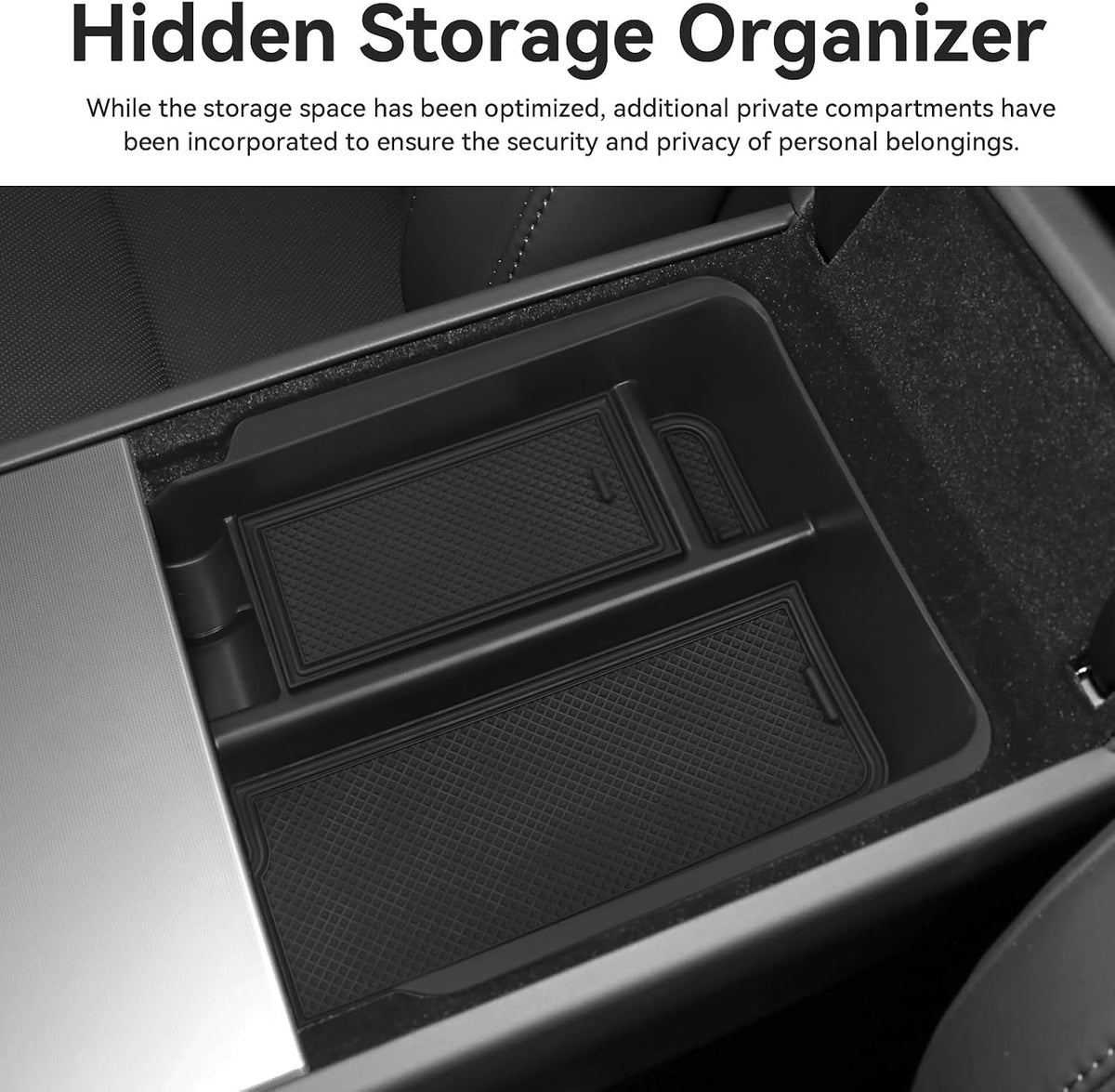 Center Console Organizer Hidden Box Compatible with Tesla 2021-2024 Model Y & 2021-2023 Model 3 Accessories (Not Fit Model 3 Highland) ABS Plastic Material Armrest Secondary Storage Box