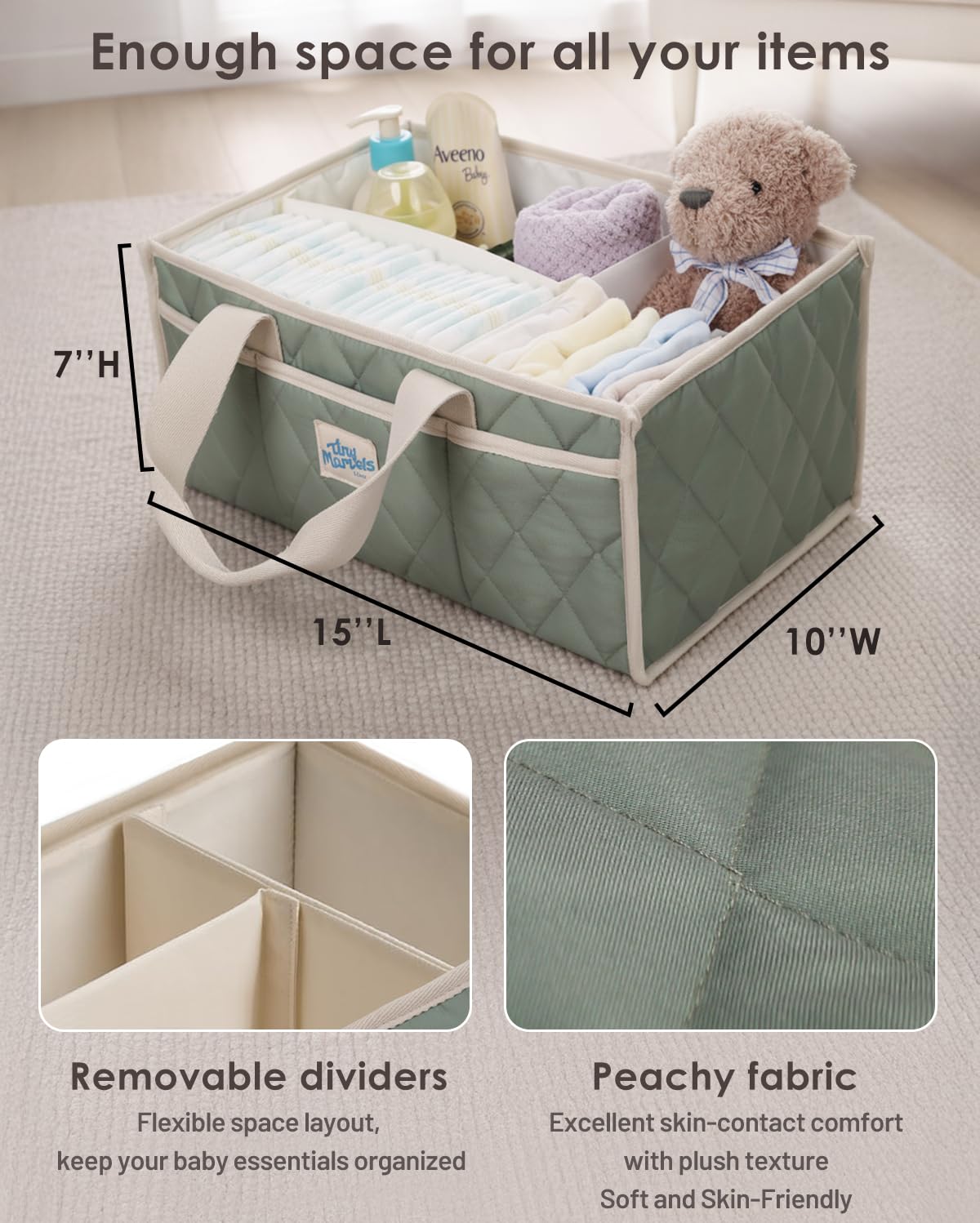 Baby Diaper Caddy Organizer – Nursery Storage Basket with Removable Divider, Stylish Diaper Caddy for Changing Table, Portable Car Caddy Organizer for Newborn Essentials, Large Capacity & Side Pockets