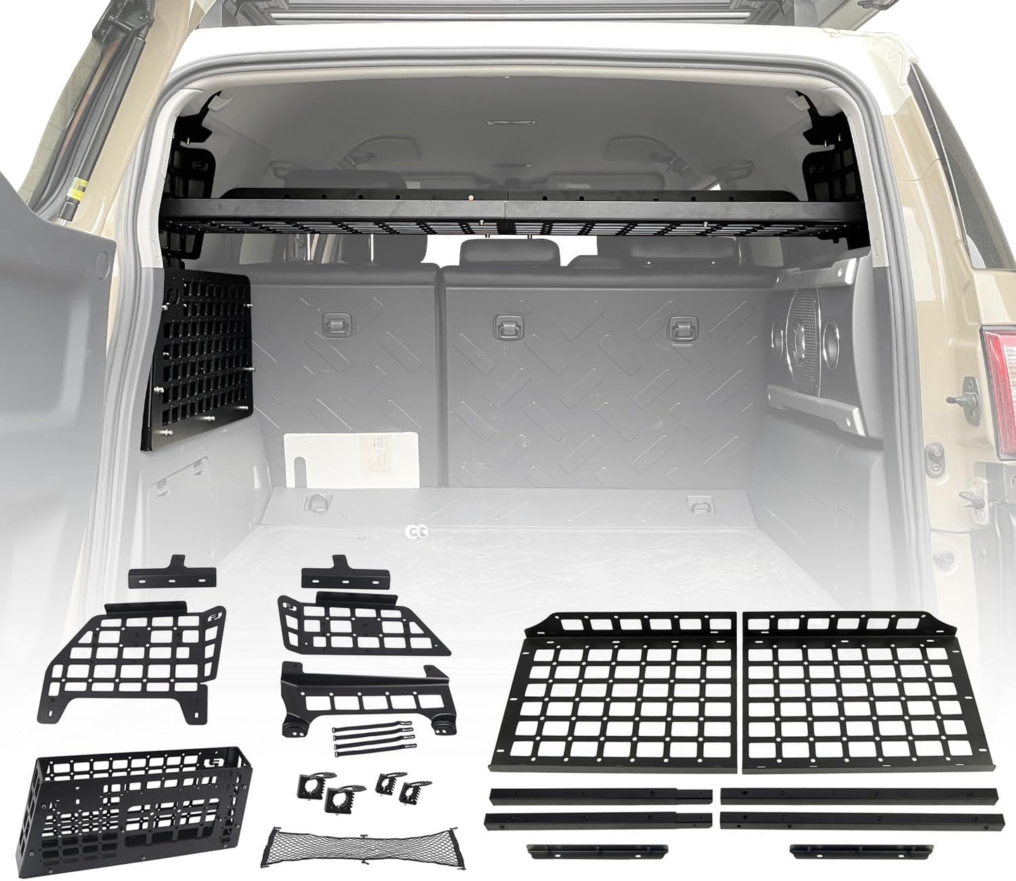HIGH FLYING for Toyota FJ Cruiser (XJ10) 2007-2014 Car Accessories Modular Storage Molle Panel System Trunk Shelf Interior Luggage Carrier Rack Trunk Organizer (Whole Kit)