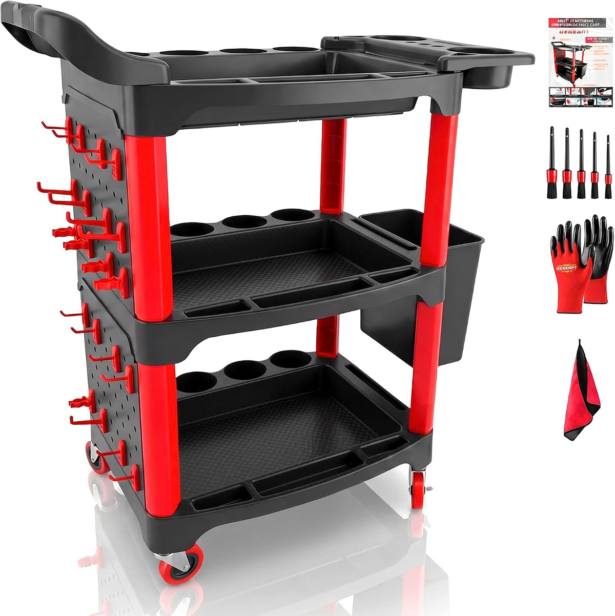 Auto Detailing Cart with Wheels, 3 Tier Rolling Detail Cart