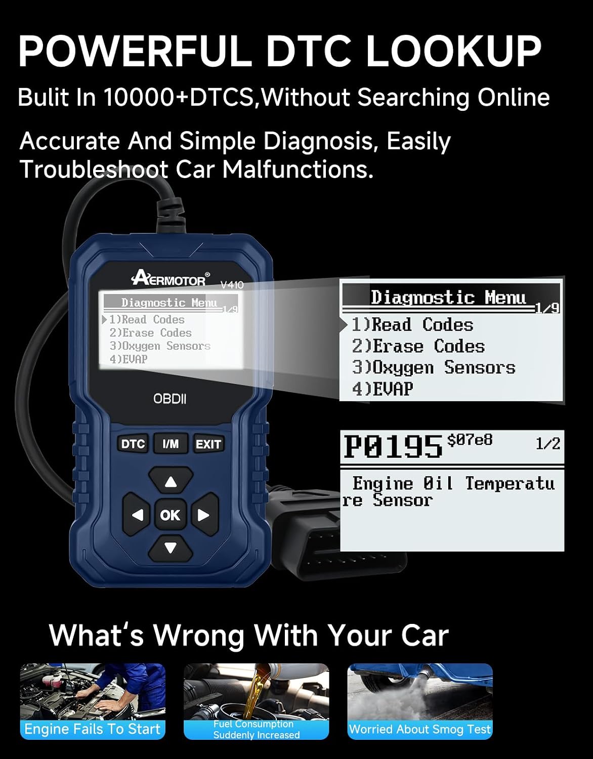 V410 OBD2 Scanner Fault Code Reader, Car Scanner Diagnostic Tool