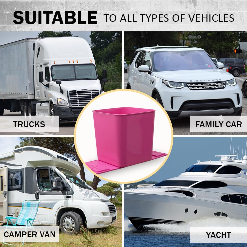 Car Trash Can 1.4 Gallon with Stability Flap & Magic Strips — No-Tip Leakproof Car Garbage Bin for Car Floor, Mats, Front or Back Seat, SUV, Truck, Van, Vehicle Interior Organizer (Pink)