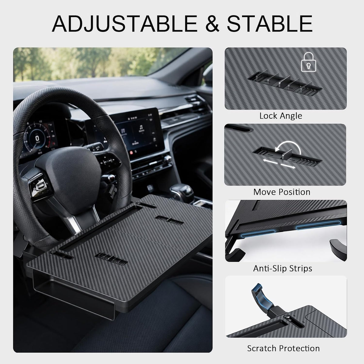 2 in 1 Steering Wheel Tray for Laptop & Eating, Adjustable Car Food Tray