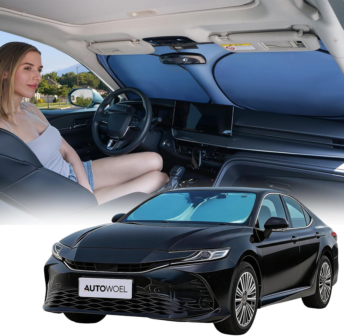 Titanium Silver Car Windshield Sun Shade, Reflective Cooling Shade 64"x 32"