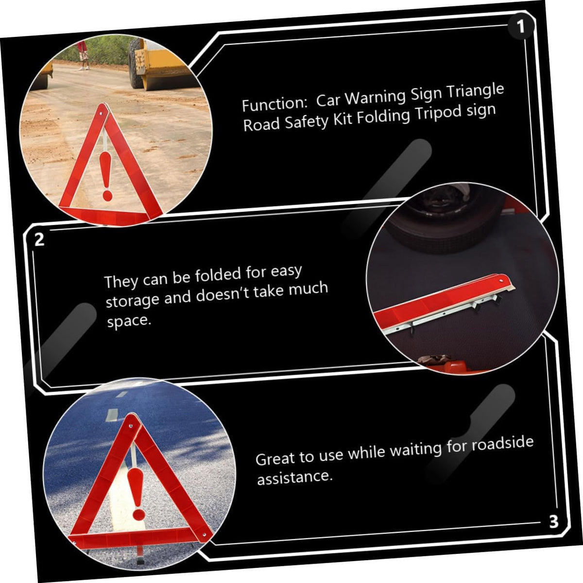 4pcs Auto Warning Triangle Kit Reflective Folding Safety Tripods for Roadside Use Portable and Warning Signs for Cars