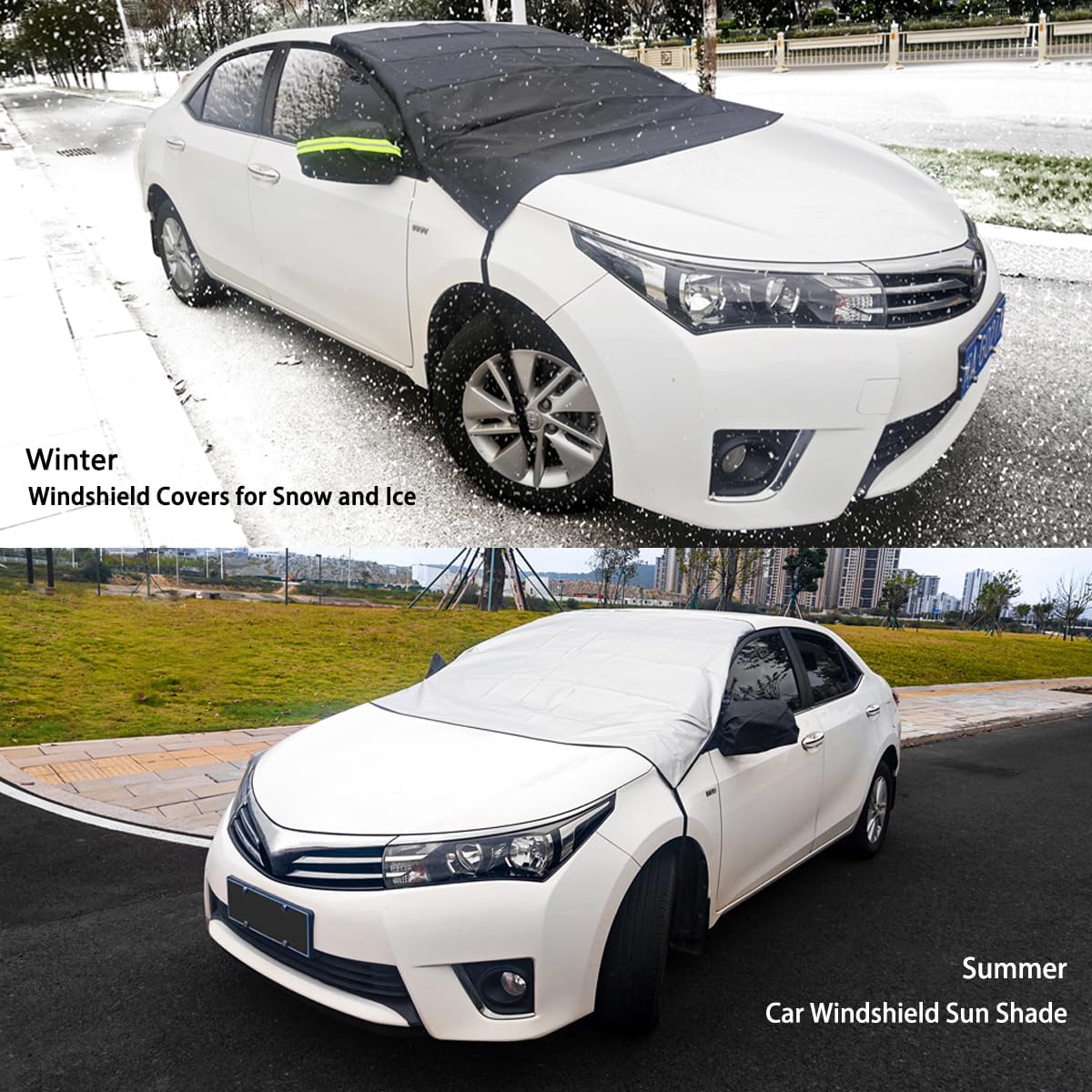 Car Windshield Sun Shade,Two Sided Functional,Windshield Covers for Snow and Ice Windshield Protector for Cars, SUVs, Trucks,Secure Fit Waterproof Frost Cover,Waterproof All Weather