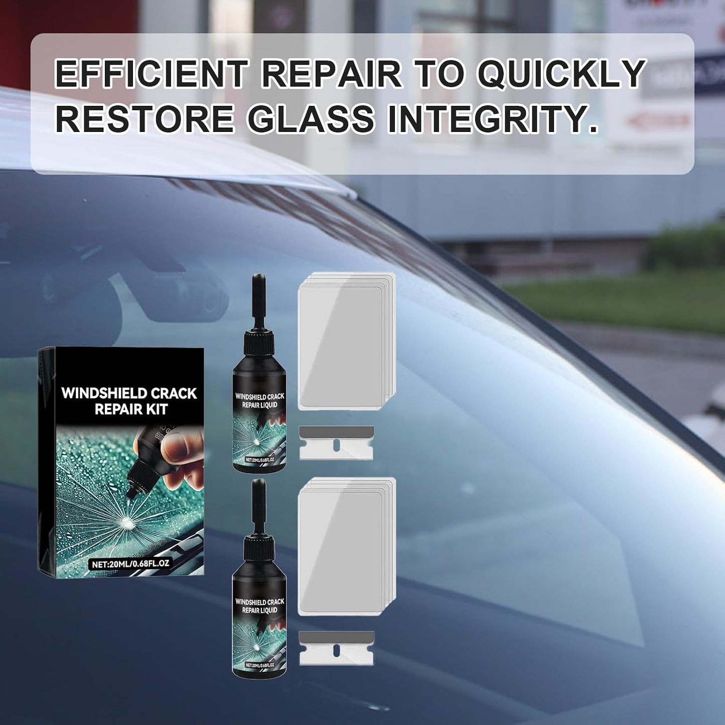 2 Pack Windshield Chip Repair Kit, Glass Repair Liquid for Cracks | Windshield Crack Repair Kit for Fix Car Windows, Rearview Mirrors and Glass, 20ML Cracked Windshield Repair Kit