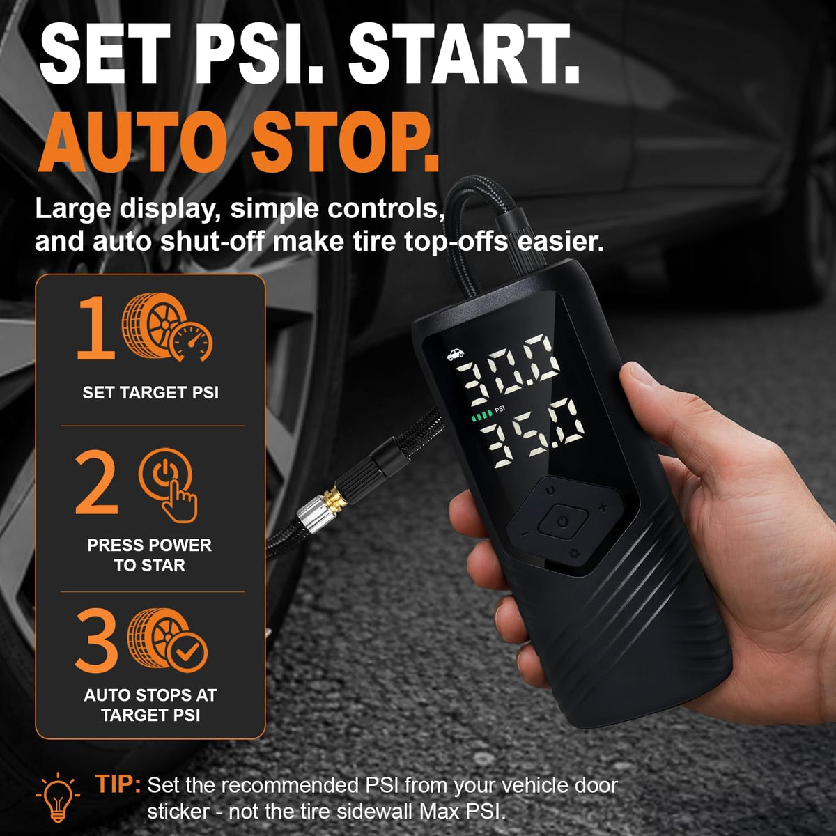 Tire Inflator Portable Air Compressor for Car Tires, 150 PSI Air Pump