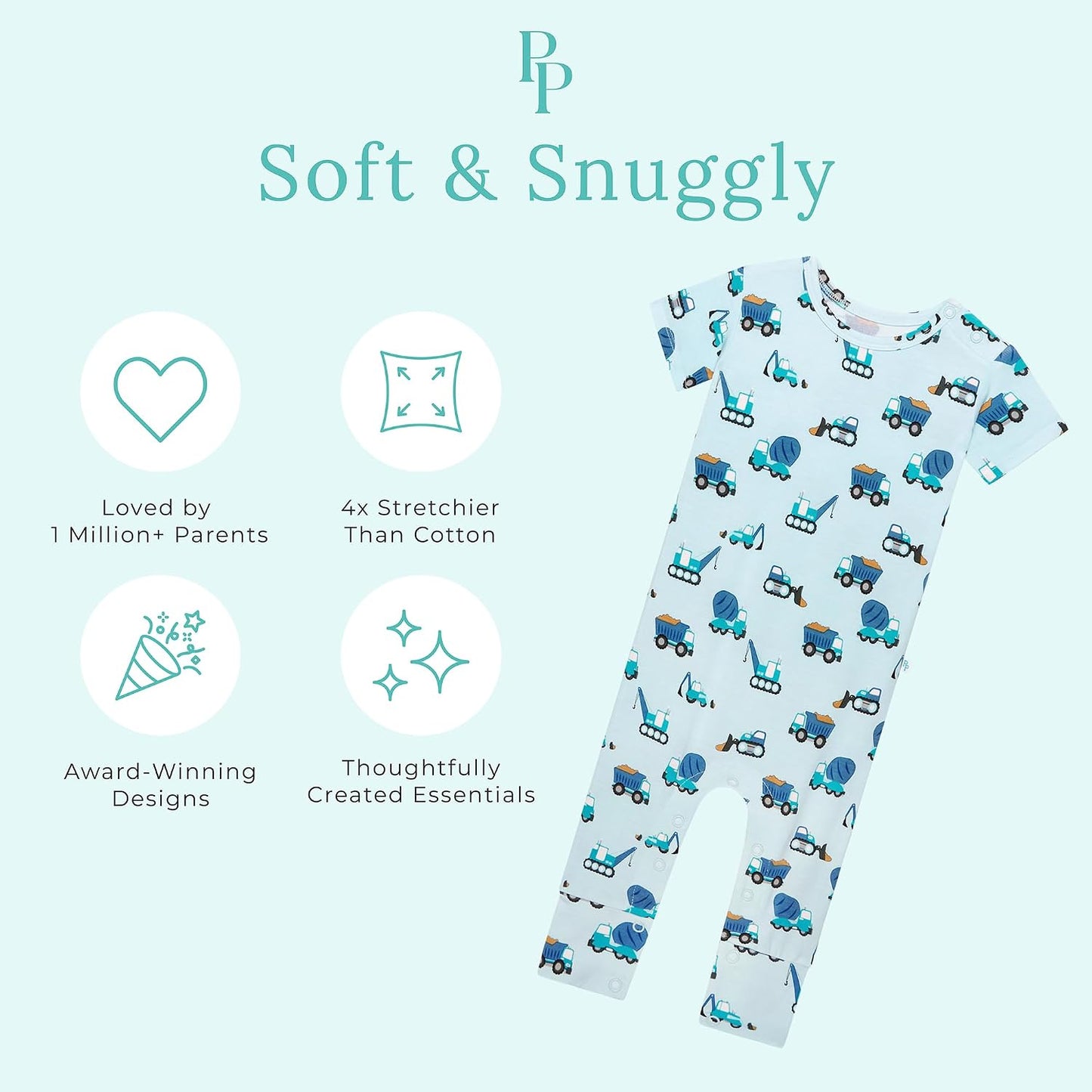 Posh Peanut Baby Romper with Snap Closure - Henley Short Sleeve Baby Boy Outfits - Soft Viscose Baby Pajamas Made from Bamboo