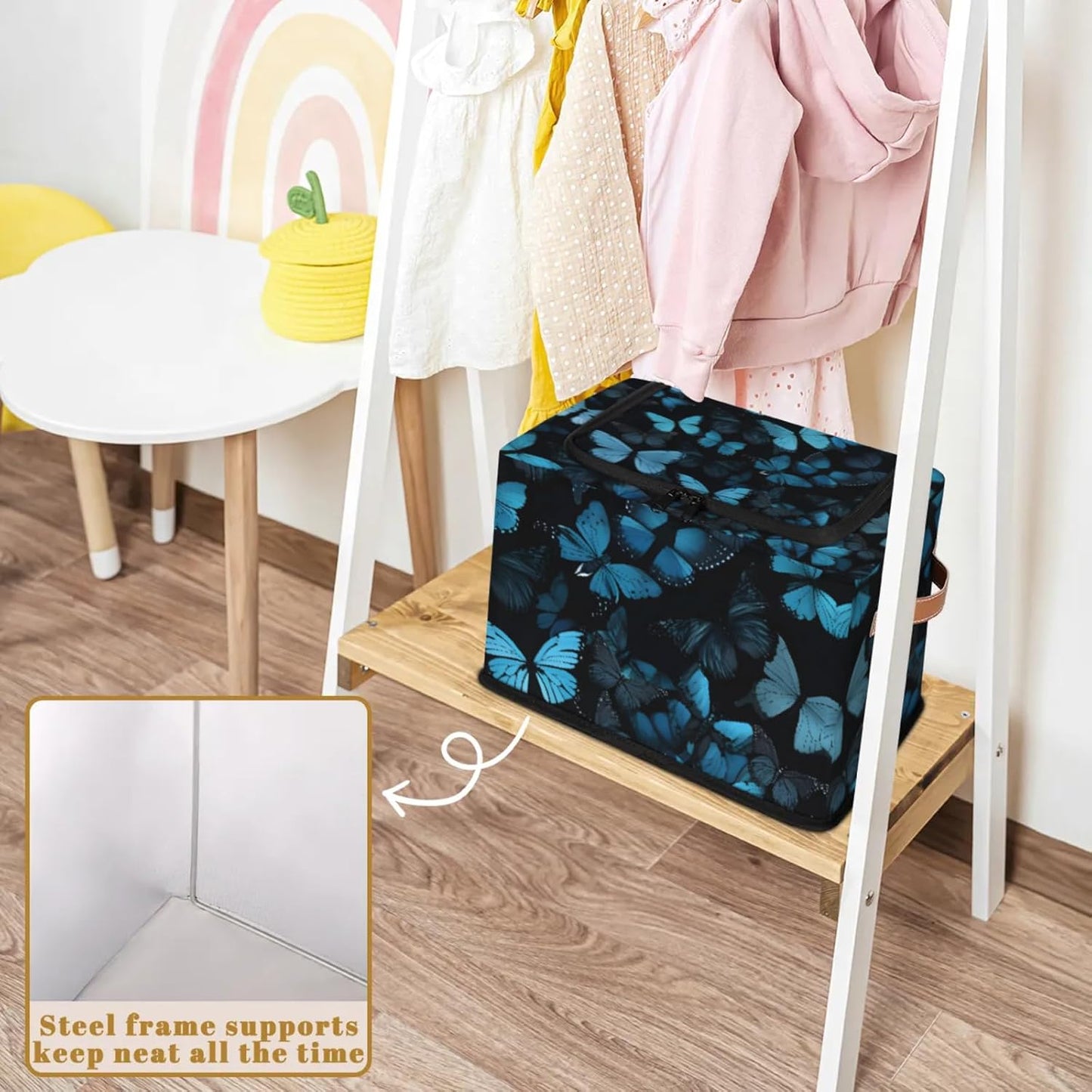 Blue Butterfly Storage Bins With Zipper Lid, Collapsible Trunk Organizer, Car Organizers and Storage Bins with Lids, Decorative Storage Boxes with Handle, Home Storage Baskets for Organizing