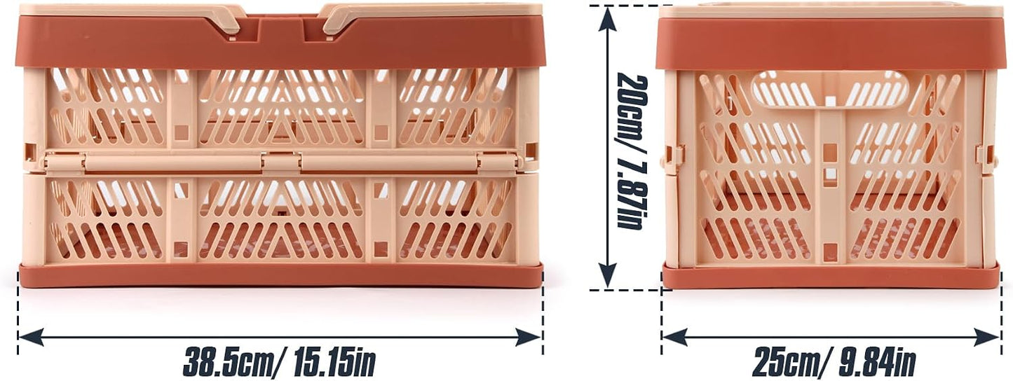 Domiella 2-Pack Foldable Storage Baskets, Collapsible PP Crates with Handles - 20L Capacity, Strong and Portable for Home Organization, Picnic and Shopping, Blue + Pink