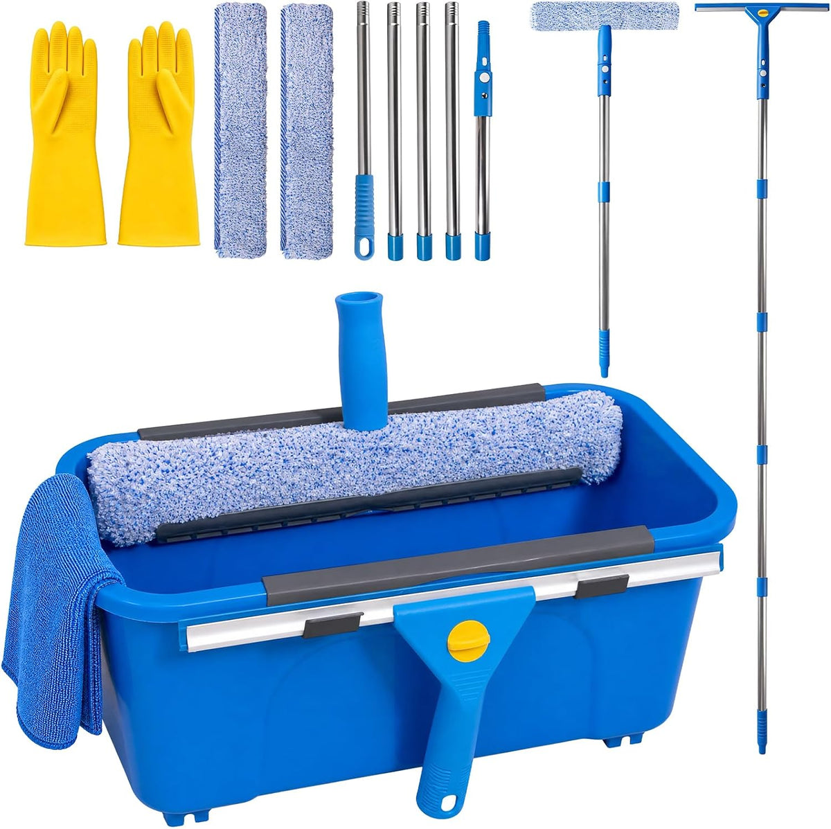 Window Cleaning Kit with Bucket 3 Gallon for Home, Car &RV, Blue