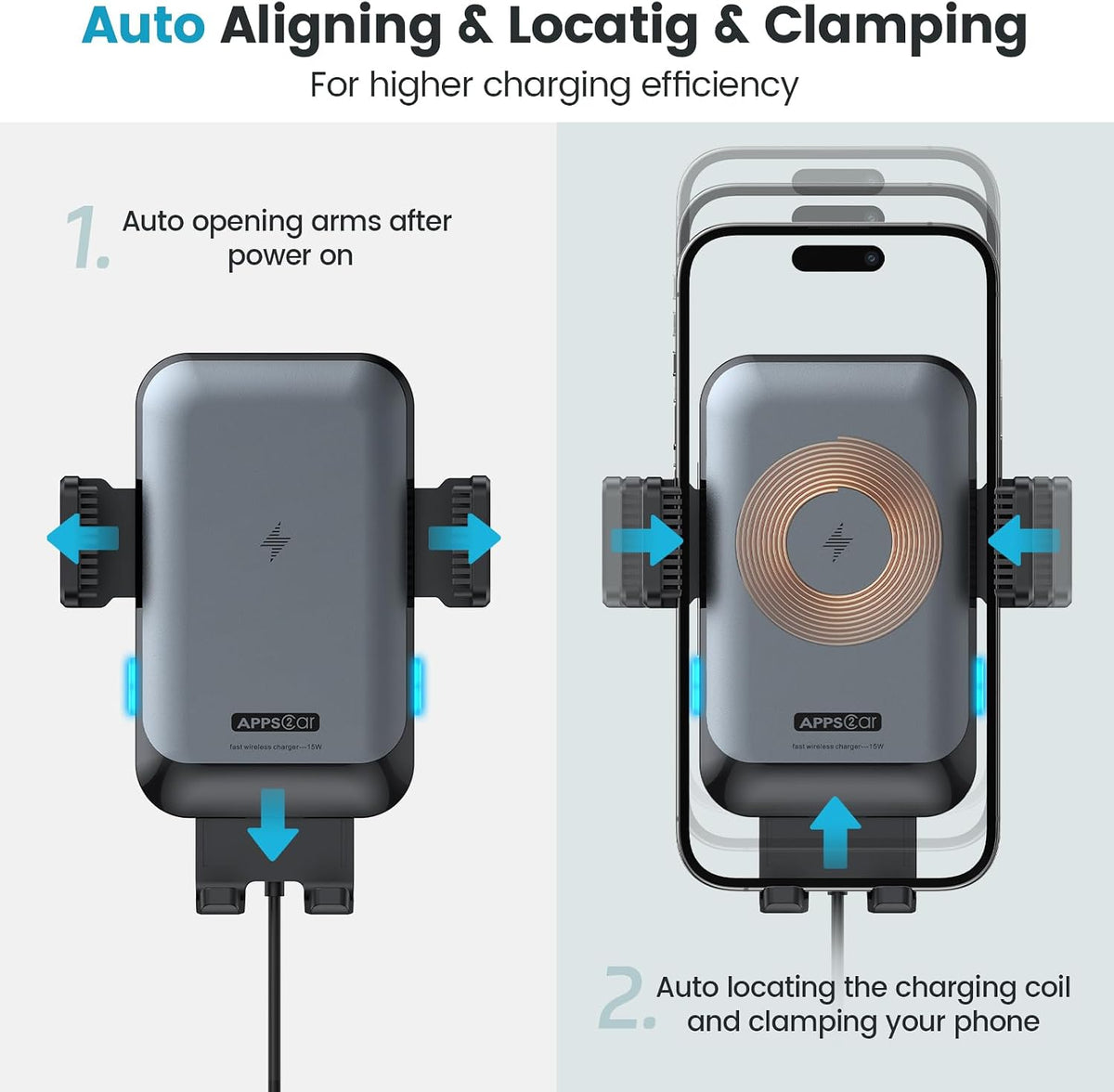 APPS2Car Wireless Car Charger Mount CD Slot Auto Clamping 15W Fast Charging