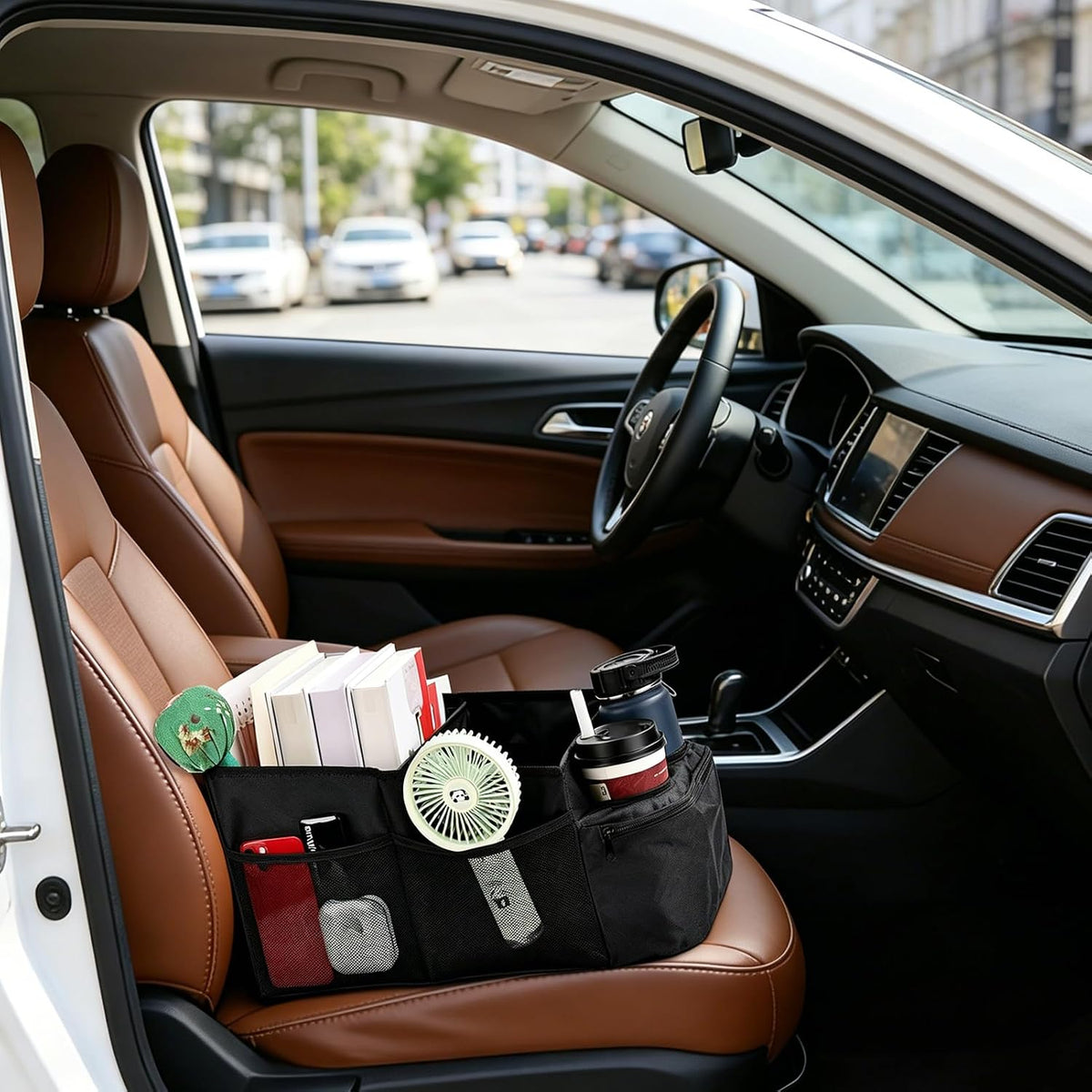 Car Seat Organizer Multi Pocket Backseat Organizer with Cup Holders, Collapsible Vehicle Storage Bag Secured to Front and Rear Seats via Seatbelt