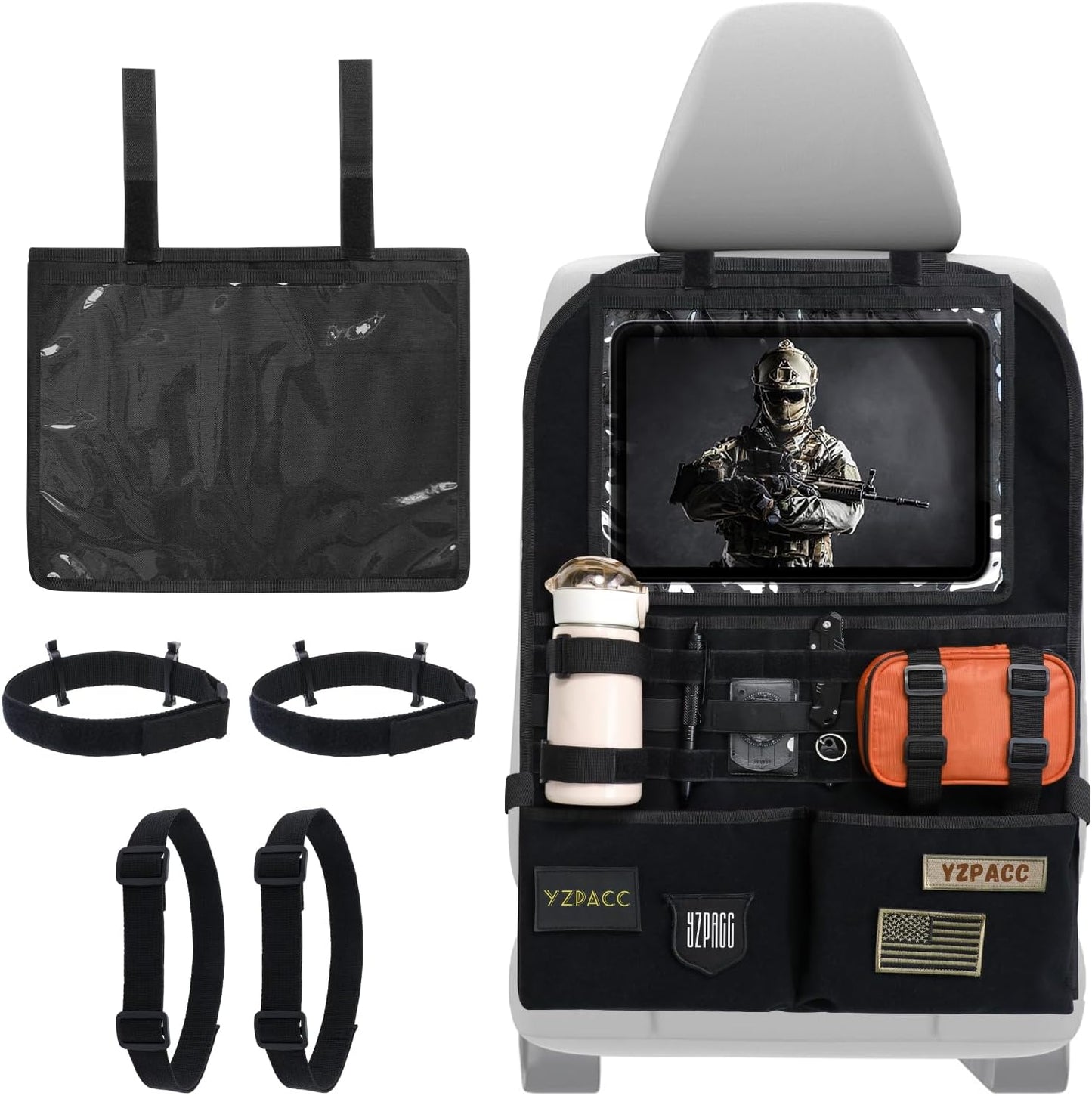Universal Tactical Patch Display Board Hook & Loop Panel and Tactical MOLLE Seat Organizer for Trucks/SUVs