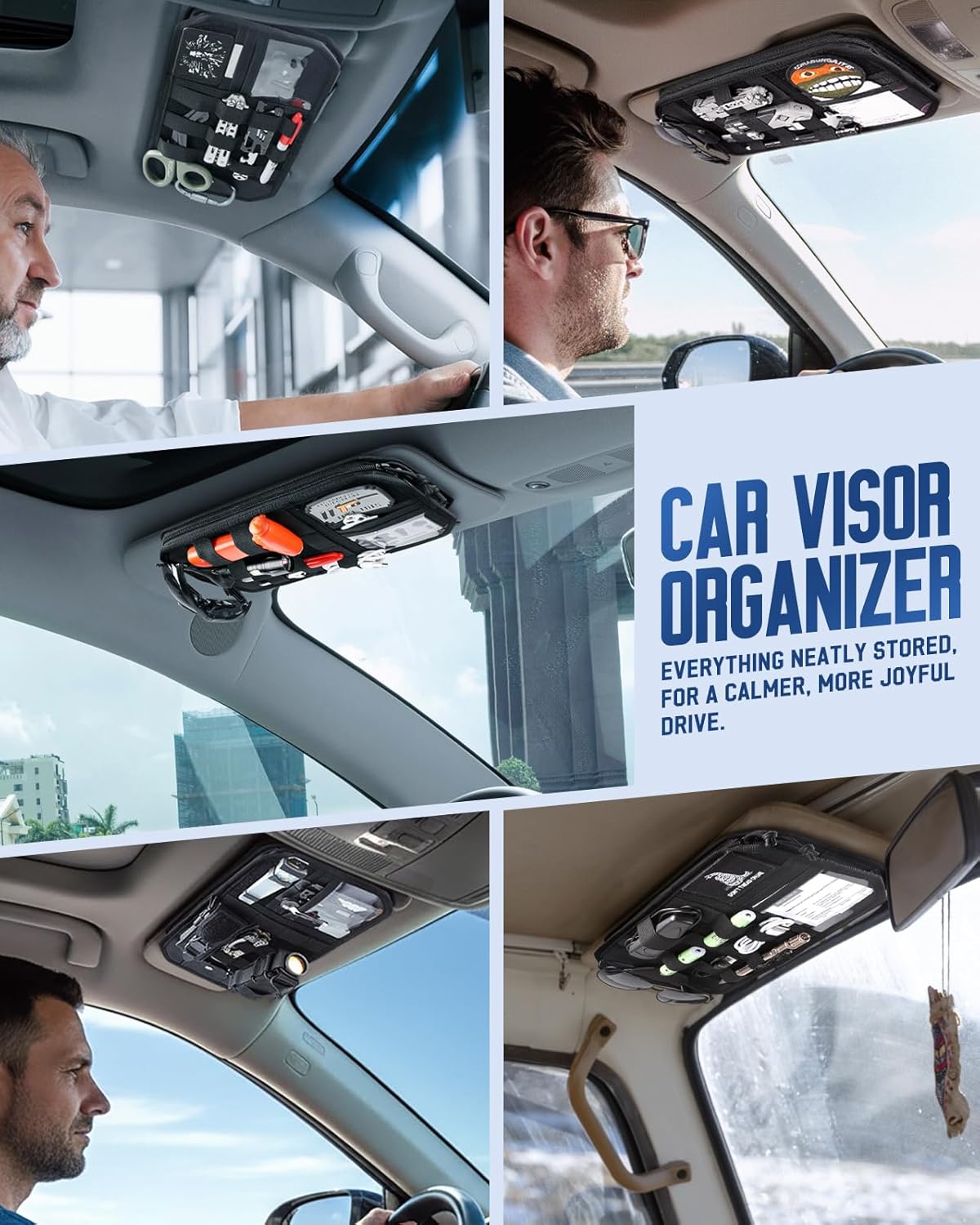 Molle Car Sun Visor Organizer, Fit Most Car Truck Patrols Van SUV | Auto Accessories Semi-Rigid MOLLE Panel, with Zipper Storage Pouch, Glasses Holder, for Gears Road Trip Daily Driving