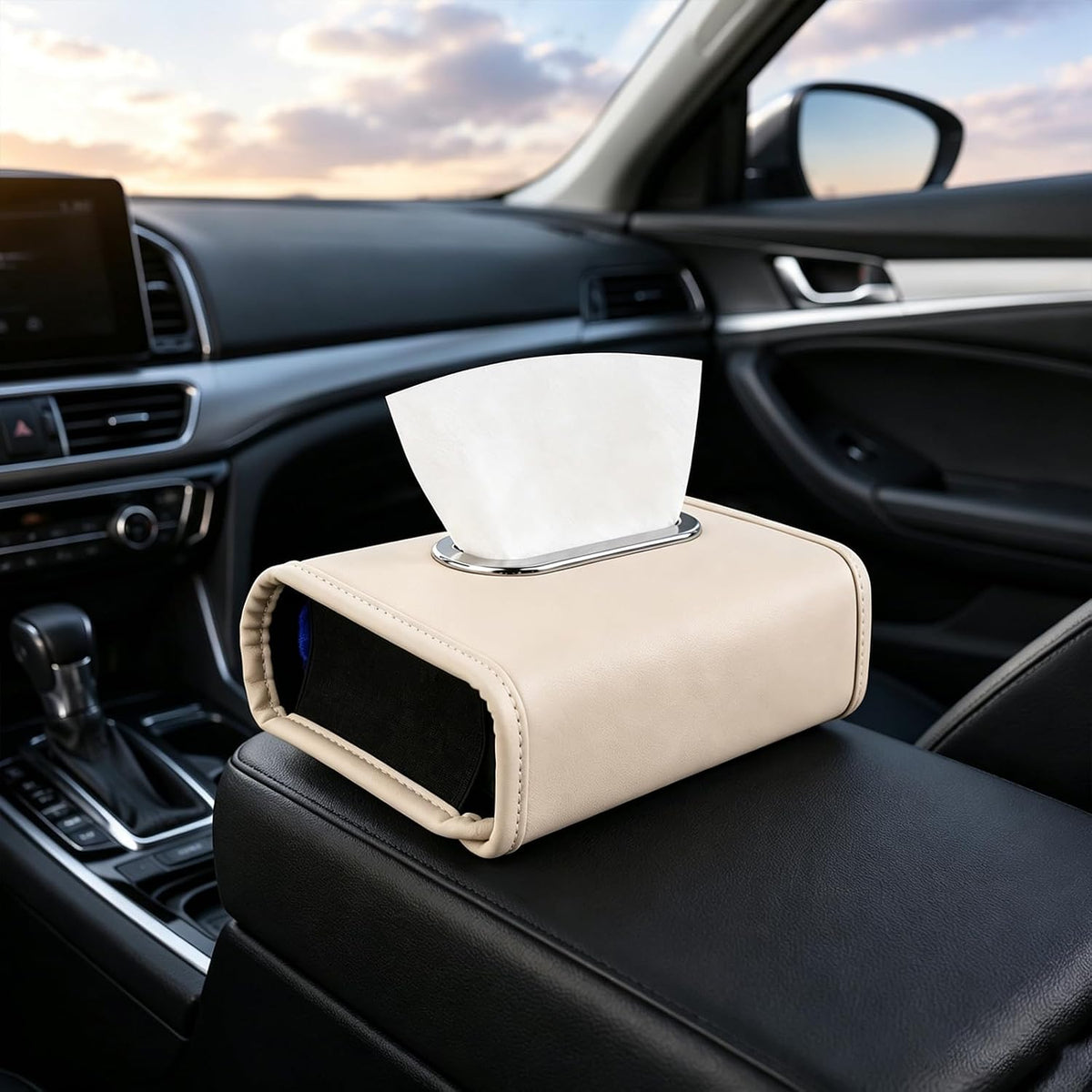 Car Tissue Holder,PU Leather Tissue Box Cover Keep Car Tidy,Backseat Napkin Rectangle Organizer,Napkin Holder for Cars,White,7.1x4.9x3inch