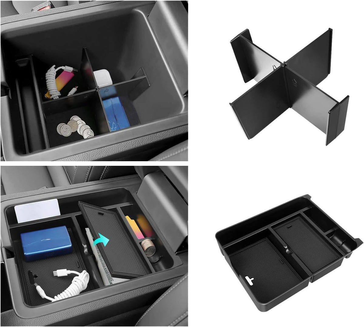 2PCS Center Console Organizer & Armrest Divider Compatible with Honda 2023-2026 Pilot & 2024-2026 Passport & 2024 2025 Ridgeline Accessories Insert Armrest Hidden Organizer