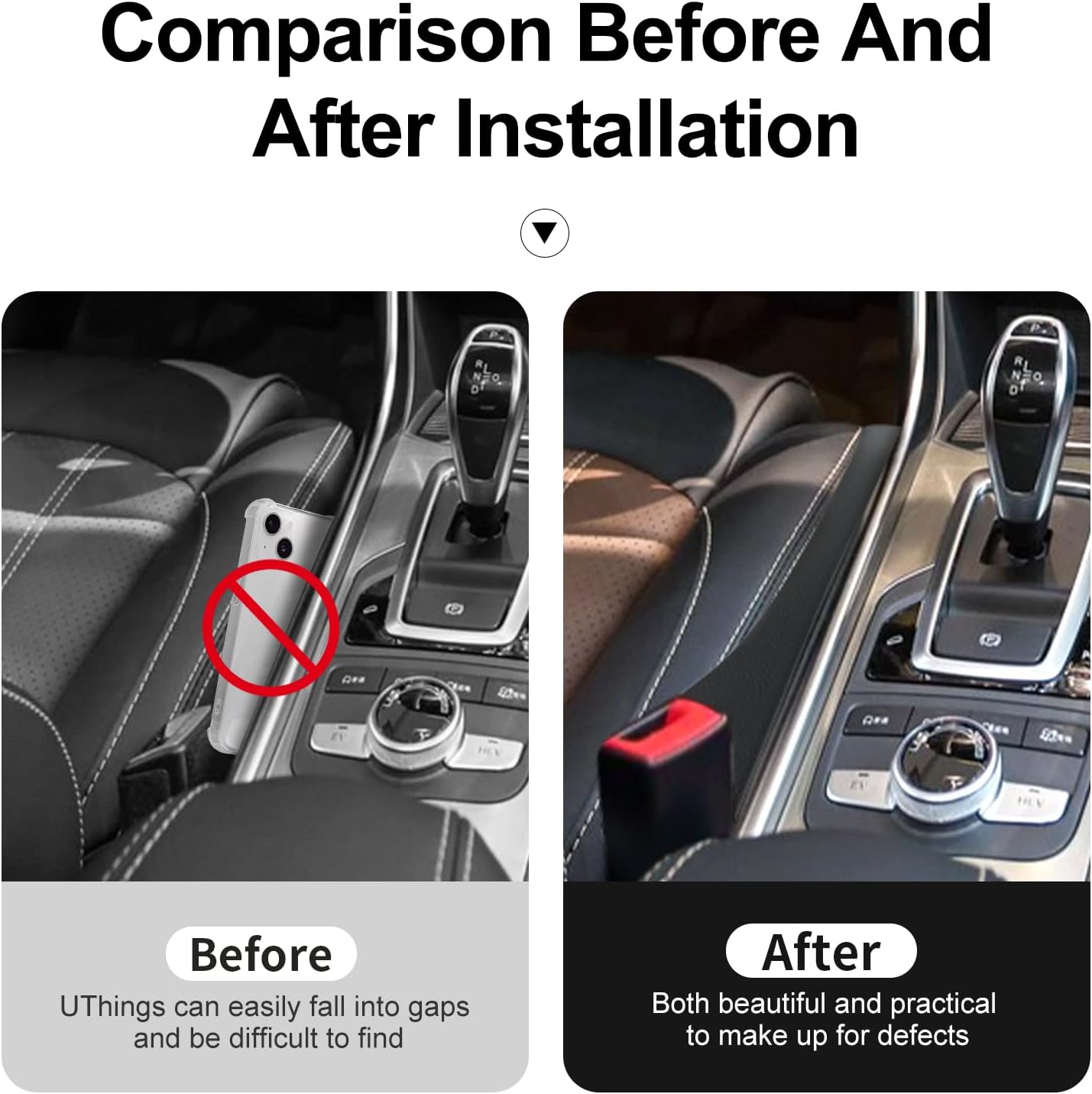 JAGASOL Car Seat Gap Filler, Universal Fits Car SUV Truck PU Leather Crevice Blocker, Between Seat and Center Console, Stops Cellphone Wallet Keys Coins from Dropping, 2 Pack Black