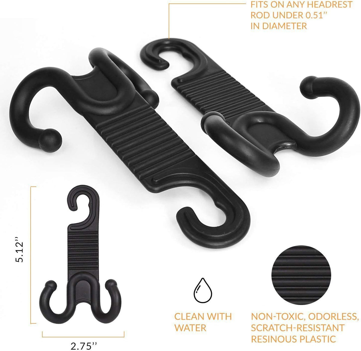 2 Pack Premium Car Back Seat Hooks for Headrest Hanger Holder Hang Purse Grocery Bag Handbag Hat Cloth Coat
