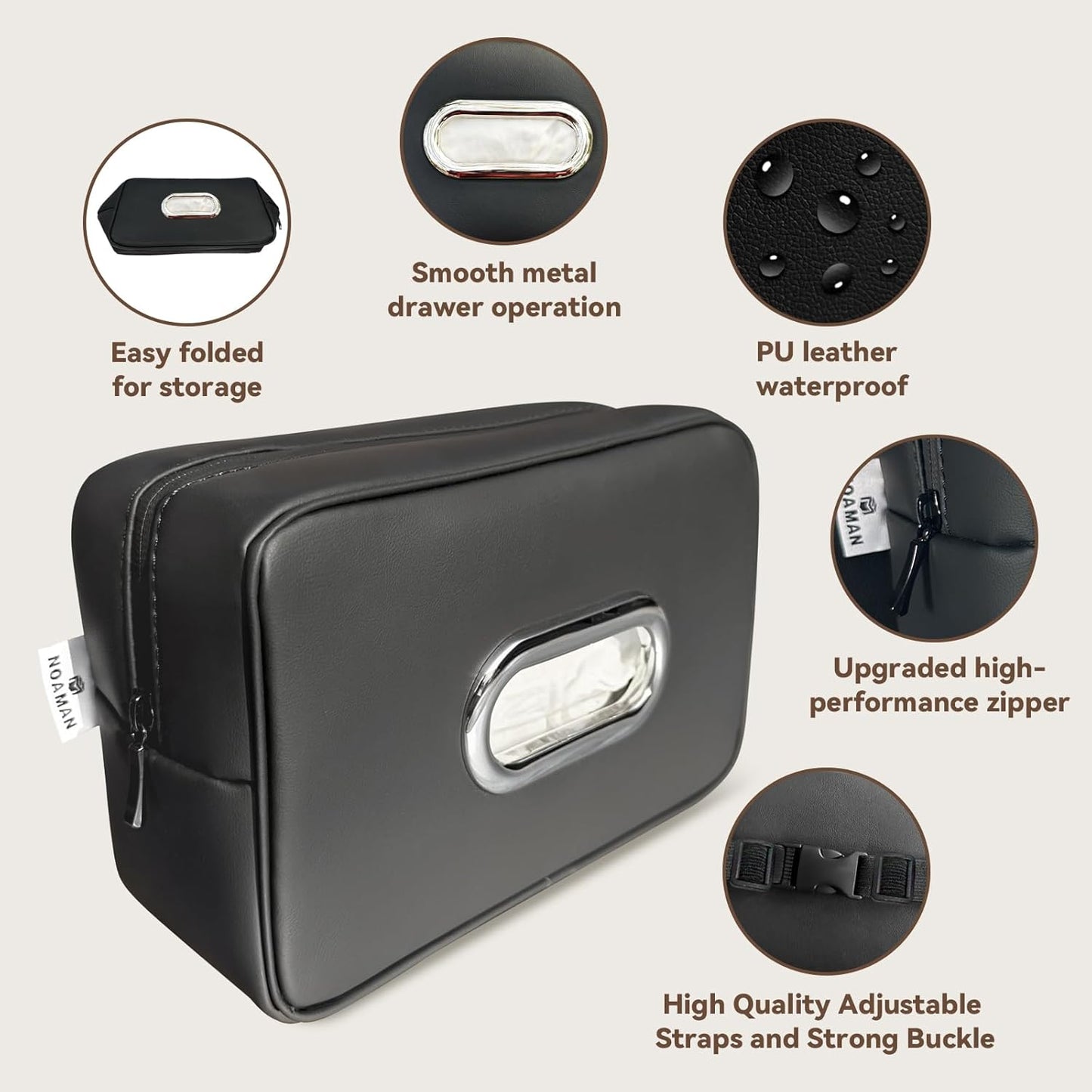 Noaman Upgraded Large Car Tissue Holder Premium PU Leather Tissues Box Cover Backseat Rectangular Napkin Holder for Car Fits for 120 Standard Kleenex Tissues Box for Car Organization Accessories Black