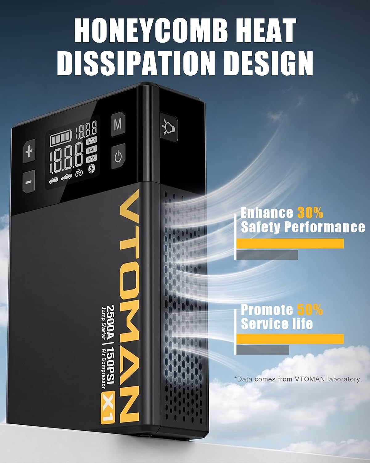 VTOMAN X1 Jump Starter with Air Compressor for Up to 8.5L Gas/6L Diesel