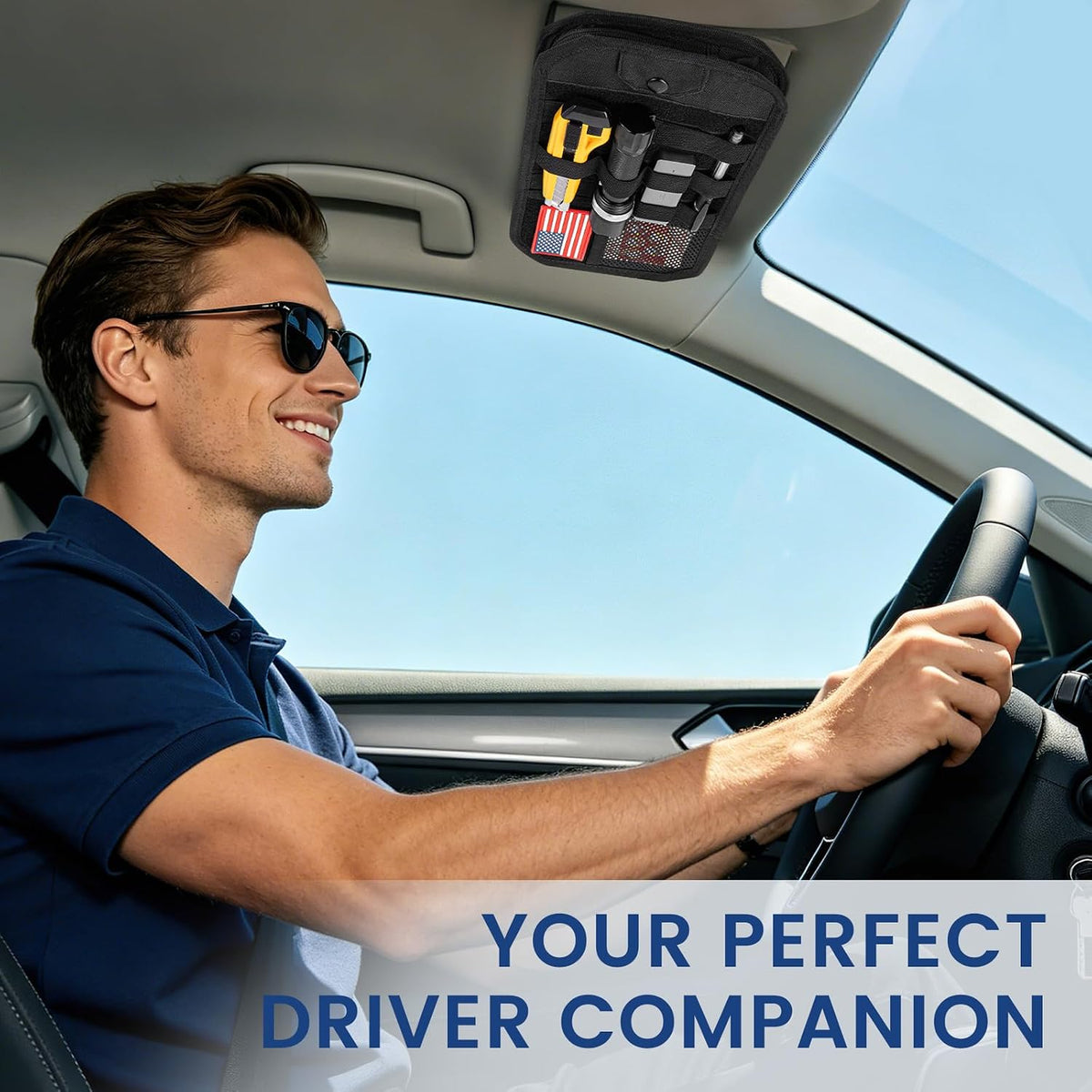 Car Sun Visor Organizer, Multi-Pocket Tactical Visor Storage with Zipper