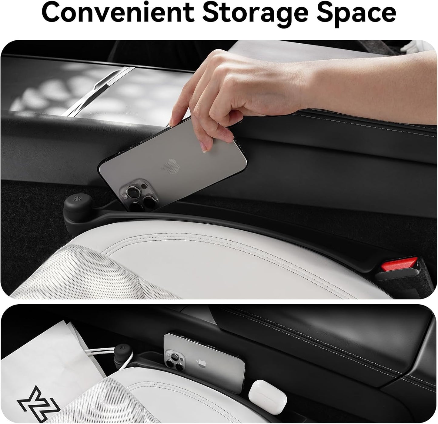 YONZEE Car Seat Gap Filler [2 Pack], Premium Silicone Side Console Organizer with Built-in Emergency Glass Breaker, Universal Fit Automotive Gap Blocker to Prevent Dropping, Car Interior Decor