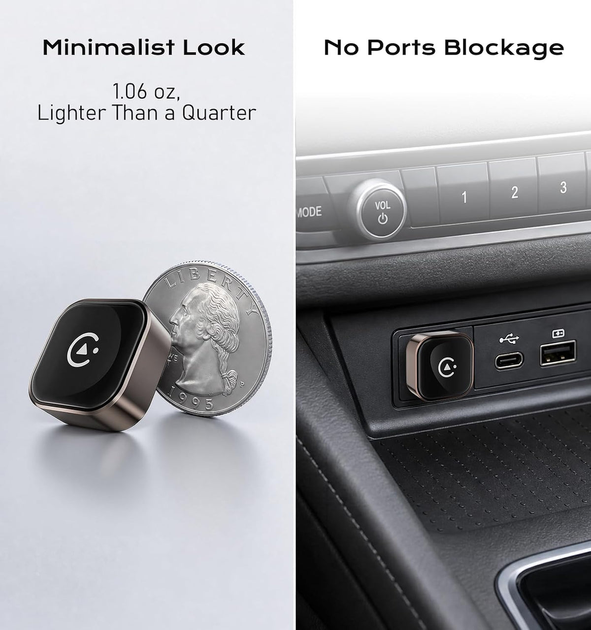 Wireless CarPlay/Android Auto Adapter, 2-in-1 USB-C/A Carplay Adapter