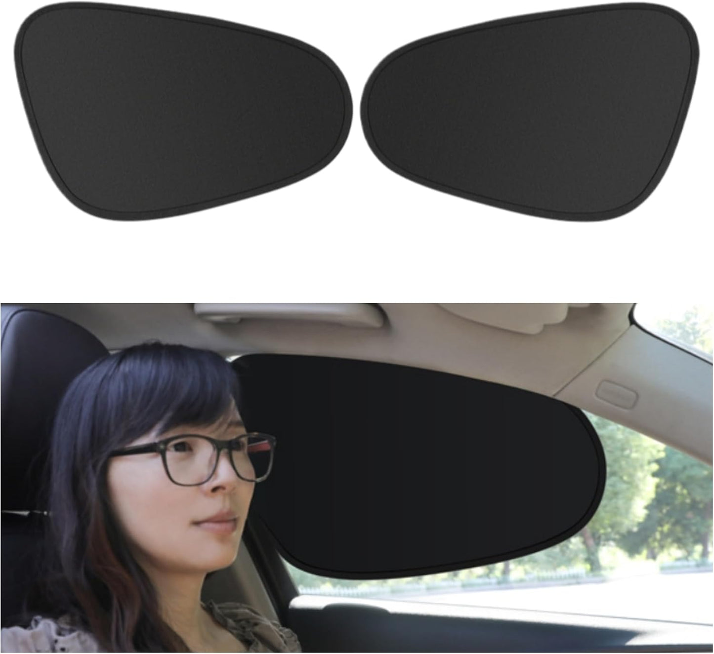 MUSM Car Window Shade Static Cling Sunshade - 2 Pack | Blocks UV and heat. Static cling sticks to any glass. See-through edges keep mirrors visible. Folds small for easy storage.