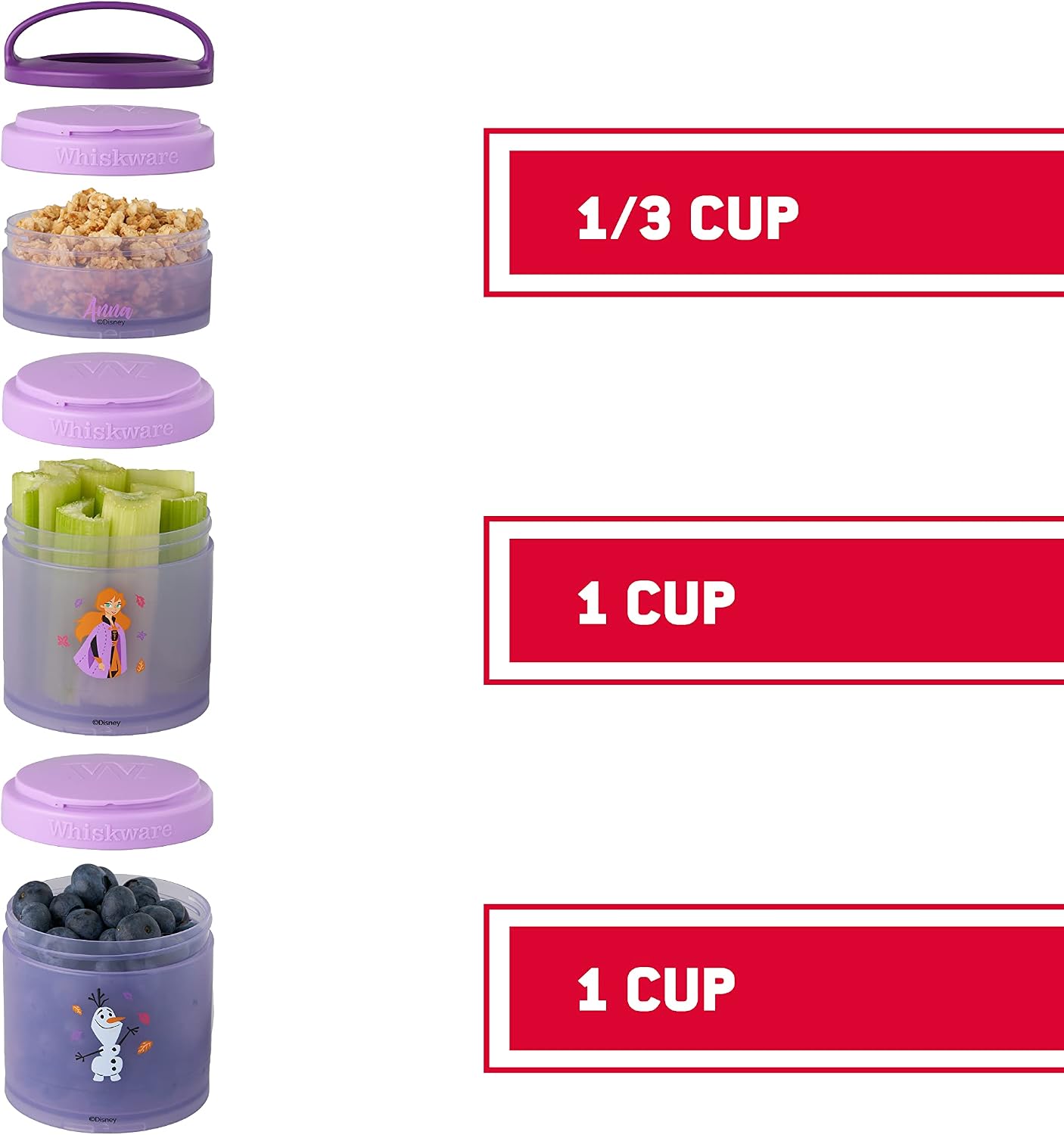 Whiskware Disney Stackable Snack Containers Bundle with 3 Pixar Cars Cups and 3 Frozen Princess Cups