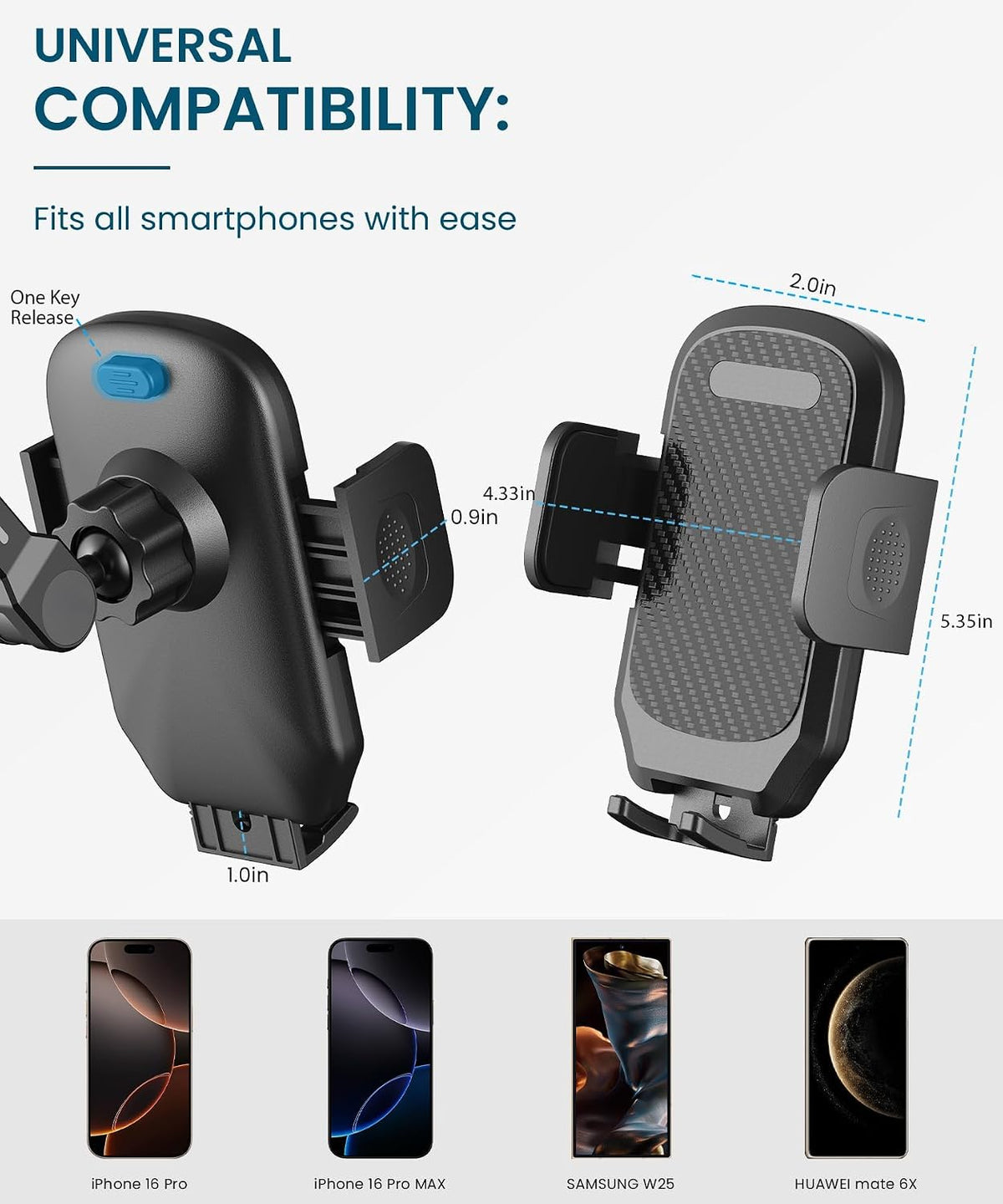 Rear View Mirror Phone Holder, Premium Aluminum Alloy Mount with Multi-Angle Adjustment, Rearview Mirror Phone Holder Mount For Car & Truck, Universal Accessories Compatible with All Cell Phone
