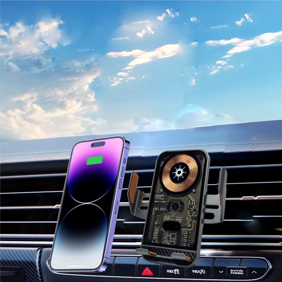Wireless Car Charger Mount, 15W Fast Charging Auto Clamping Car Charger holder For iPhone/Samsung For IPhone 18 Pro Max 17 16 15 14 13 12 Pro,Samsung Galaxy S26 Ultra S25 S24 Ultra S23 S22 Pixel 11 10