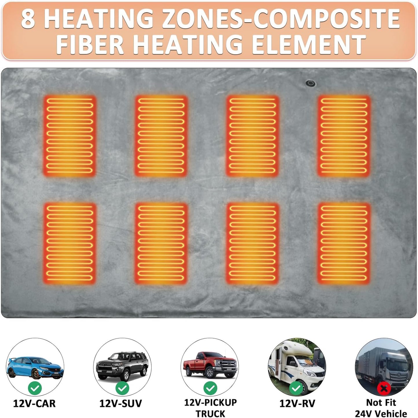 12 Volt Car Heated Blanket, 2-in-1 Wearable Car Blanket 59"X39" with 3 Heating Levels with Zipper for Car/Truck/SUV/RV, Camping & Travel Car Electric Blanket, Machine Washable, Grey