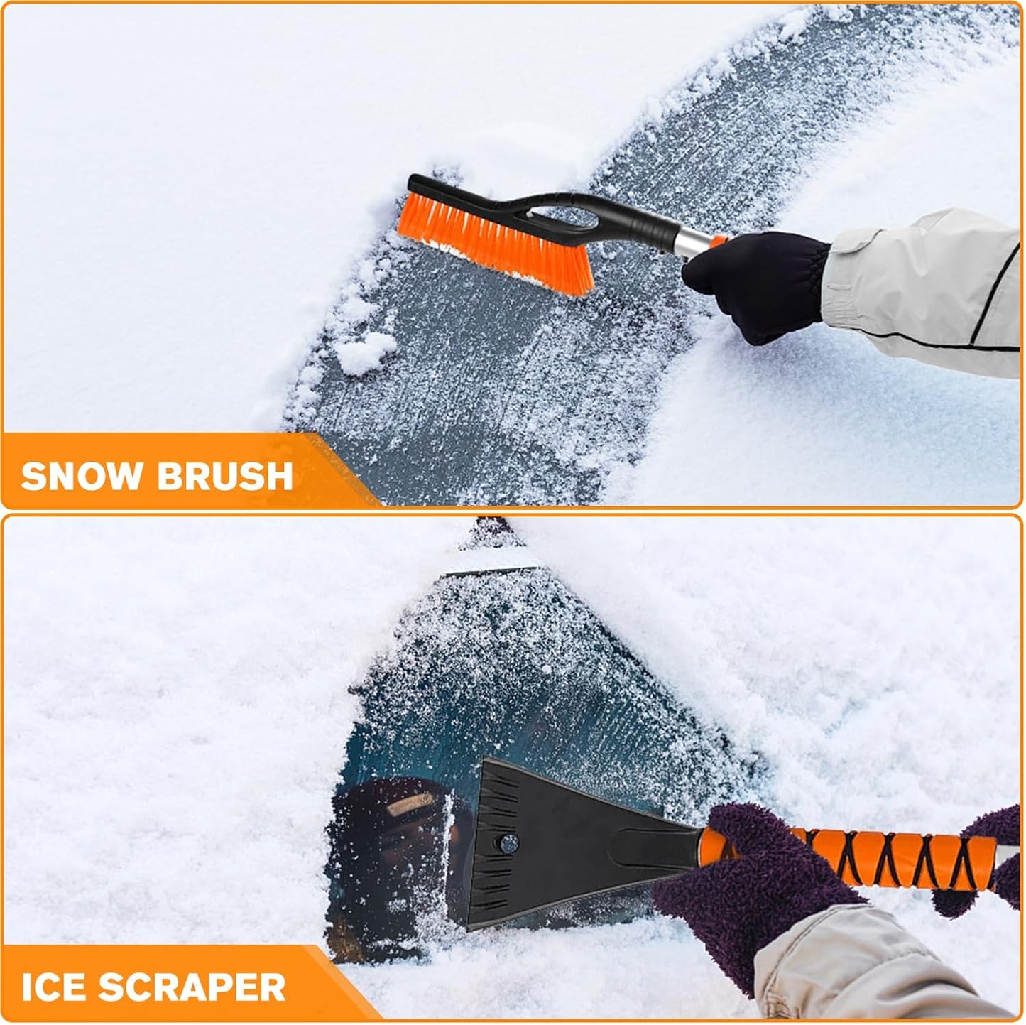 Snow Brush and Ice Scraper for Car Windshield - 27 Inch Detachable Snow Removal Tool with Ergonomic Foam Grip for Cars SUVs and Trucks Winter Car Accessories