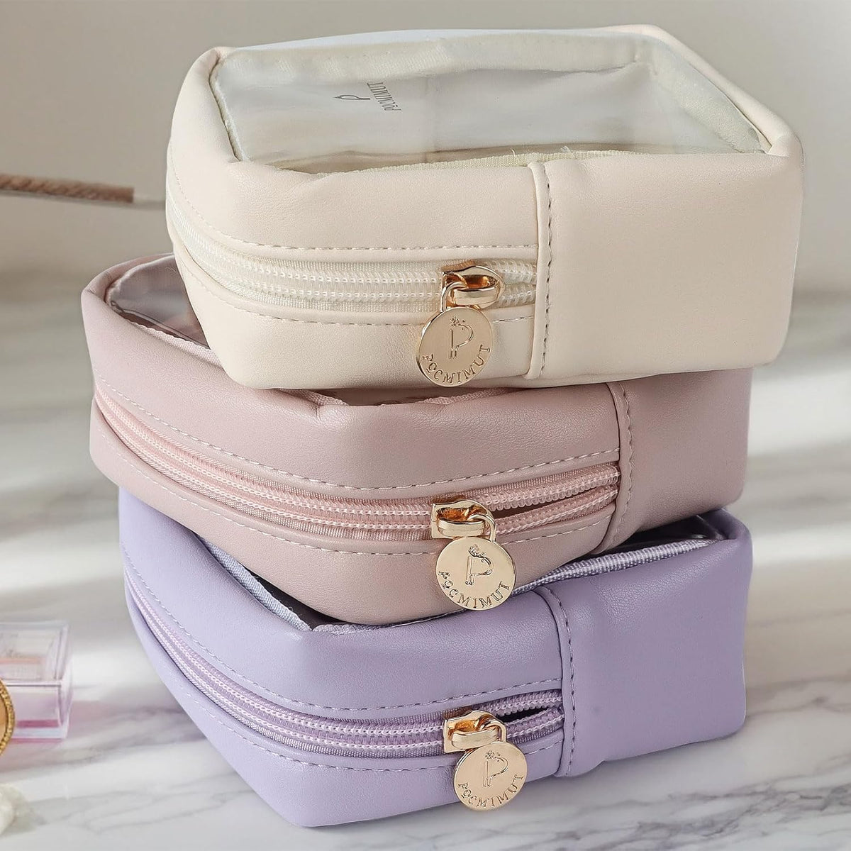 Pocmimut Clear Makeup Bag, Easy to Find Mini Makeup Bag for Purse, Travel Makeup Bag for Car, Compact Cosmetic Pouch for Daily Essentials,Pink