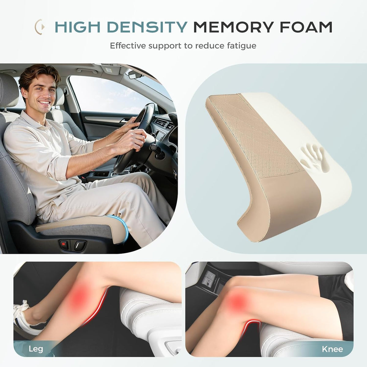 Coverado Car Seat Extender Leg Support, Leather Leg Extender Cushion for Car Seats, Waterproof Car Seat Cushion Universal Fit for Most Vehicles (Beige)