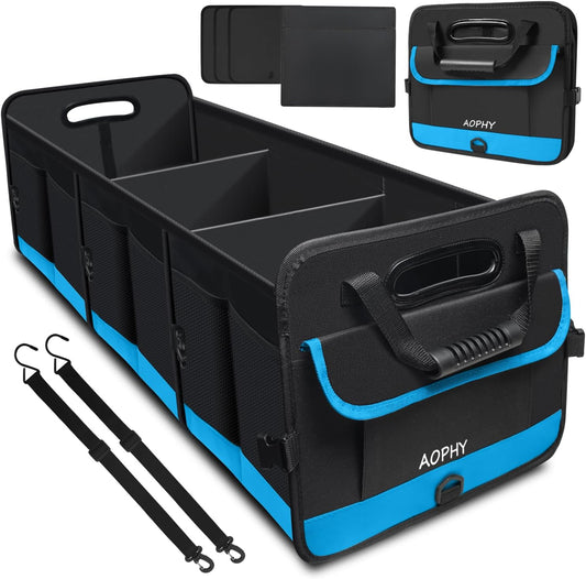 AOPHY Foldable Trunk Organizer for Car SUV Truck 95L | Collapsible storage bin with straps. Waterproof and sturdy. Fits sedans too. Folds flat when not in use. Great for drivers.