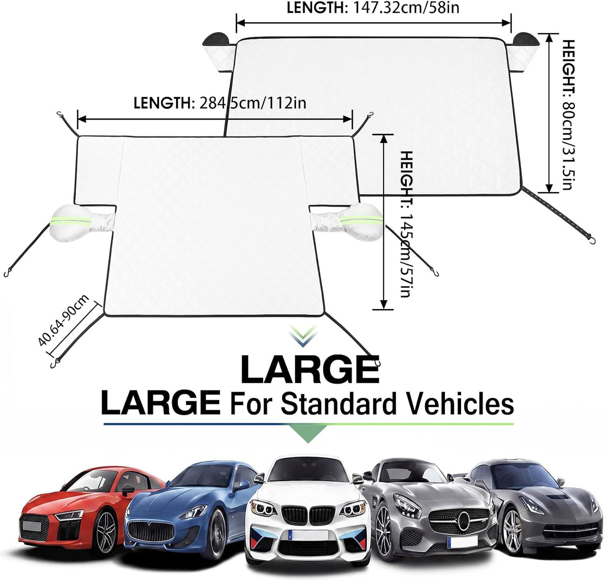 2 Piece Car Windshield Sunshade Set, Front & Rear Window Sun Shade with Magnetic Edges and Side Mirror Covers, Foldable Sun Visor, Blocks UV Rays and Keeps Car Cool(Unobstructed Rearview,Silver)