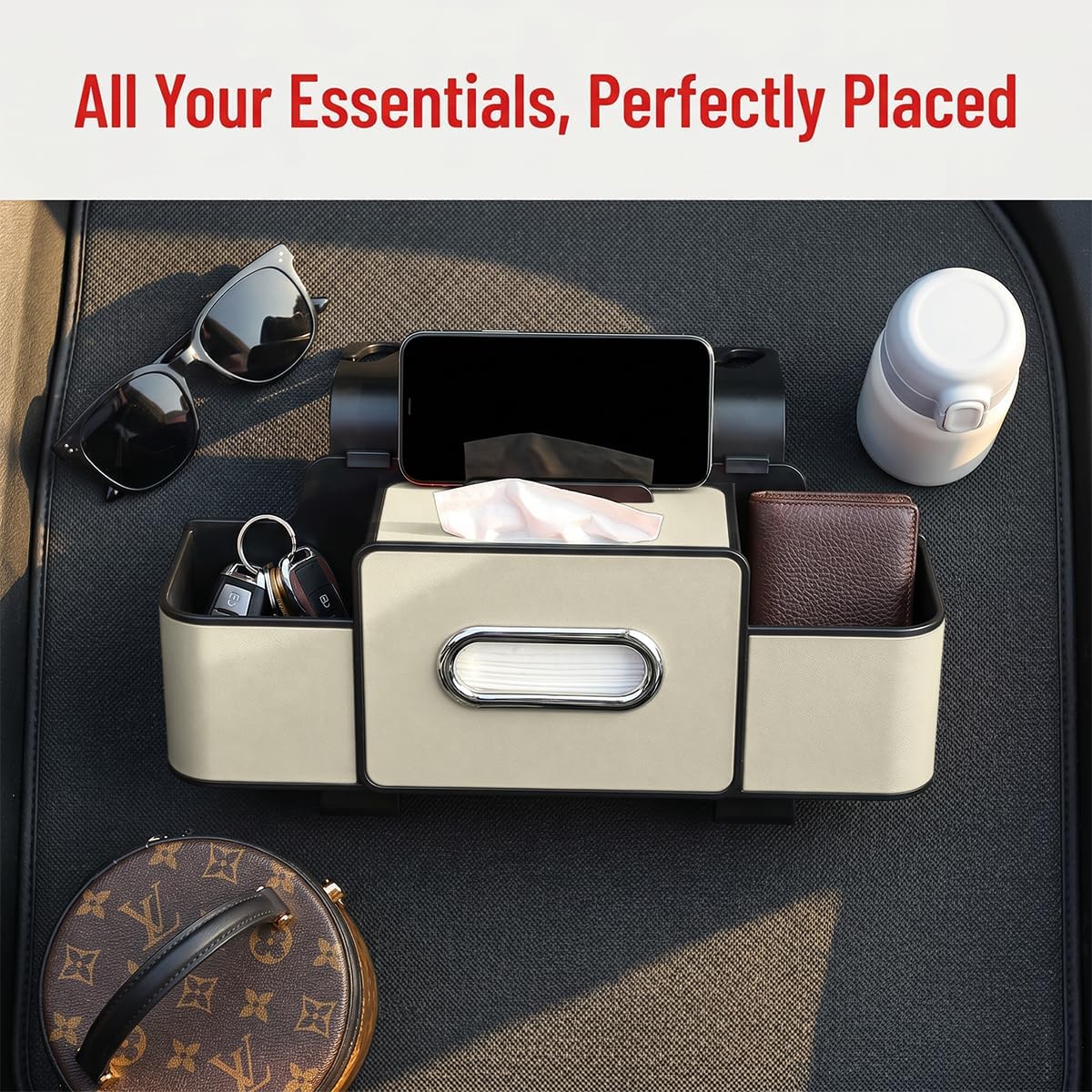 4-in-1 Car Backseat Organizer, Beige