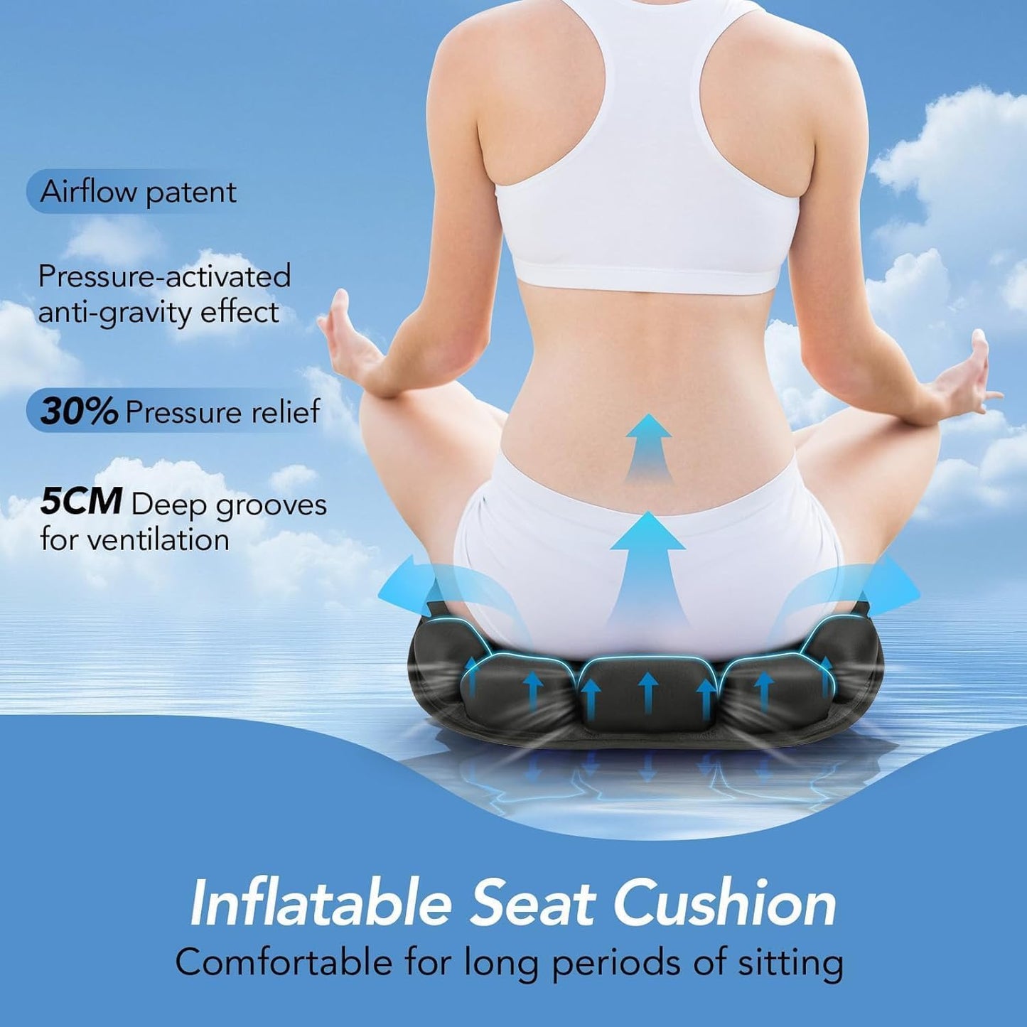 3D Air Inflatable Travel Seat Cushion for Pressure Relief Support | Comfort Cushion for Long Sitting,Car,Airplane Travel,Office Chairs & Home Living,Designed for Tailbone & Hemorrhoid Comfort