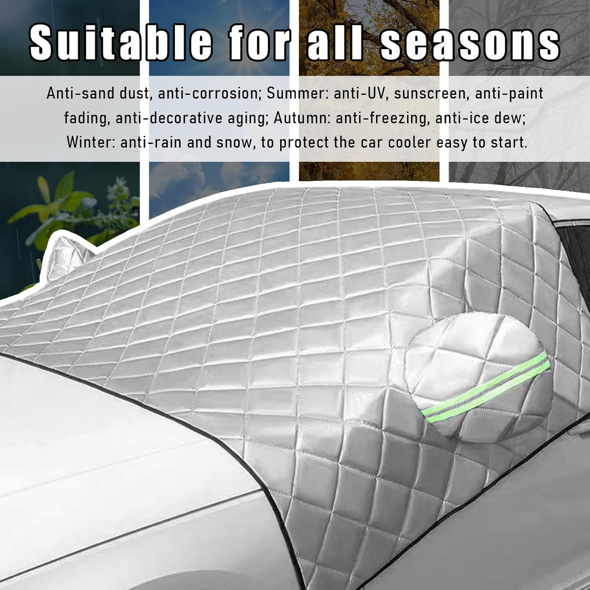 Ohleats Car Windshield Snow Cover, Thickened Windscreen Snow Ice Cover with Side Mirror Cover, Windproof Winter Frost Protector with Storage Bag for Auto SUV Truck, Car Accessories