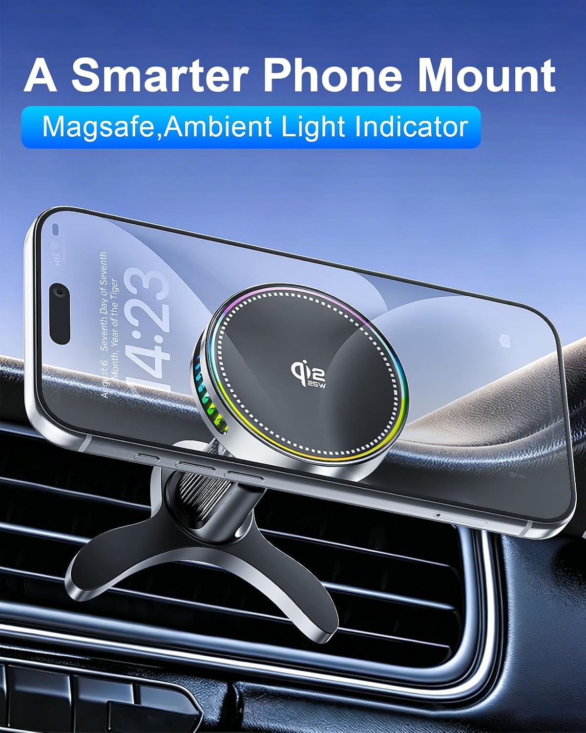 Qi2.2 25W Fast Charging Car Mount Charger, MagSafe Magnetic Phone Holder