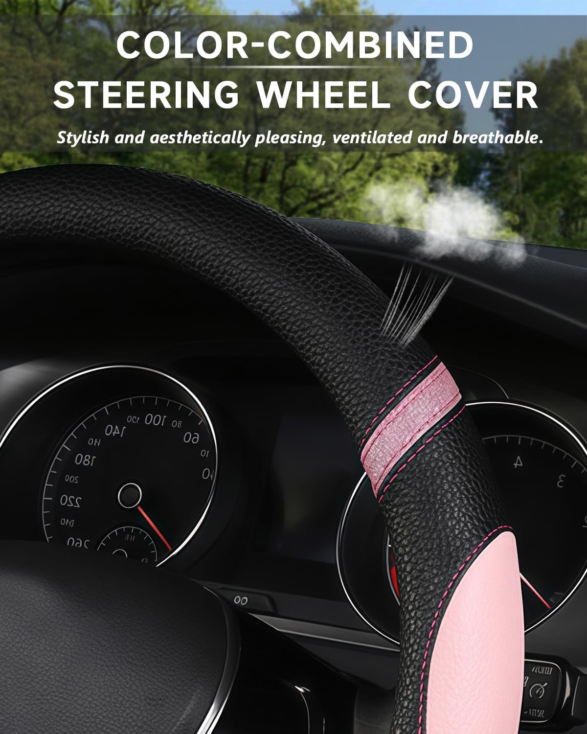 Cxtiy D-Shaped Flat Bottom Steering Wheel Cover for Women Girl - Stylish Car Accessory Non-Slip Car Interior Accessories (Pink)
