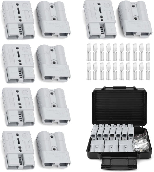 10 Pcs 6-8 Gauge 50A Battery Quick Connect Disconnect Connector with 8 AWG, Jumper Cable Plug Connector Kit for Recovery Winch, Trailer, Towing Systems (Grey with Box)