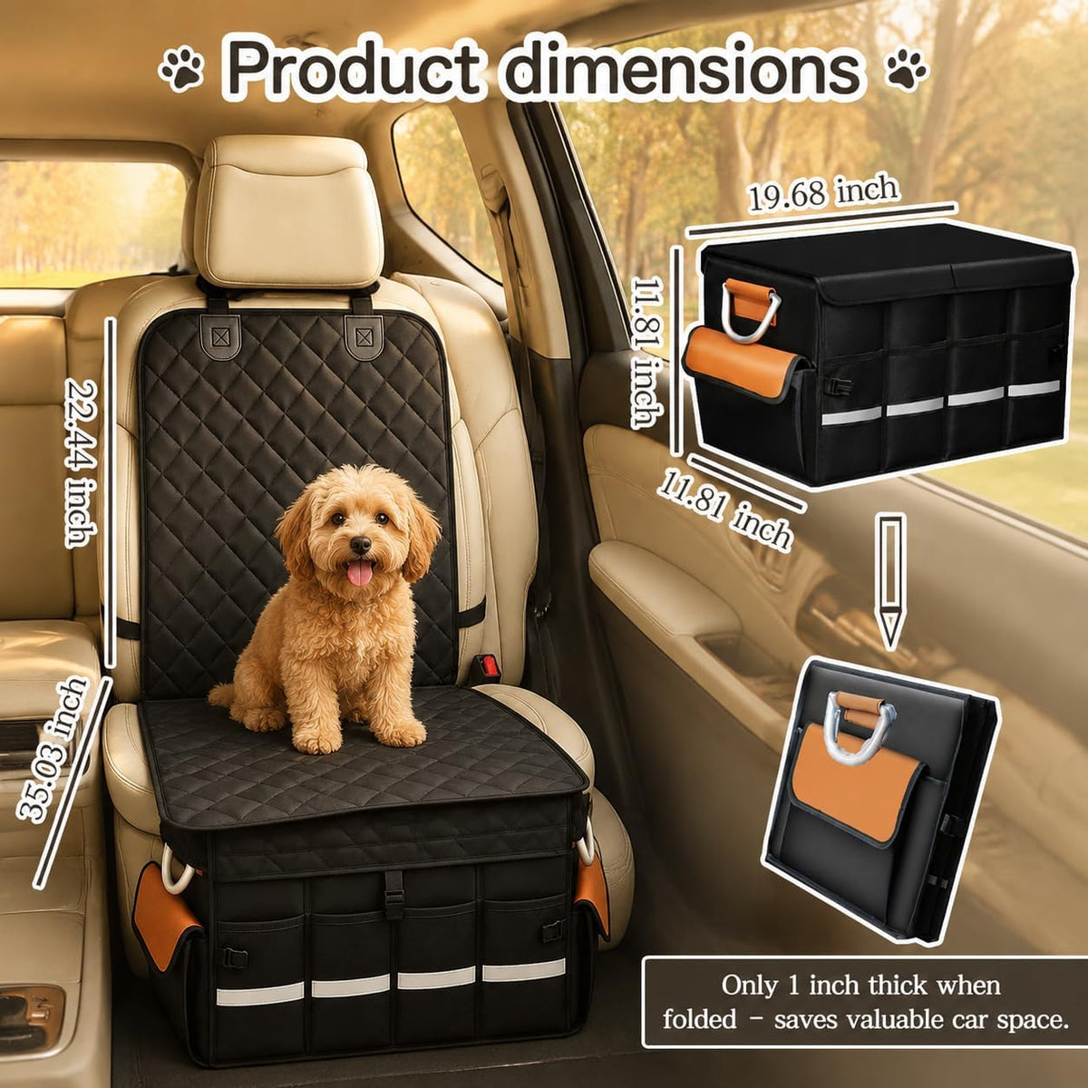 Front & Back Seat Extender for Dogs with 46L Storage, Foldable Storage Box