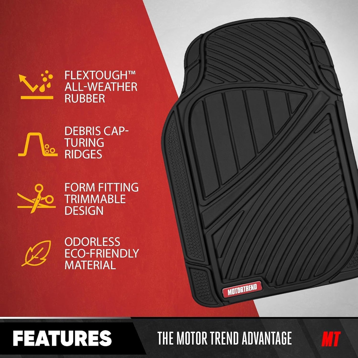 Motor Trend 3-Row Rubber Floor Mats & Liners for Car SUV Van 7 Seater, 6 Seater, 8 Seater 3rd Row Car Floor Mats Heavy Duty All Weather Full Interior Protection, FlexTough Avanced Performance
