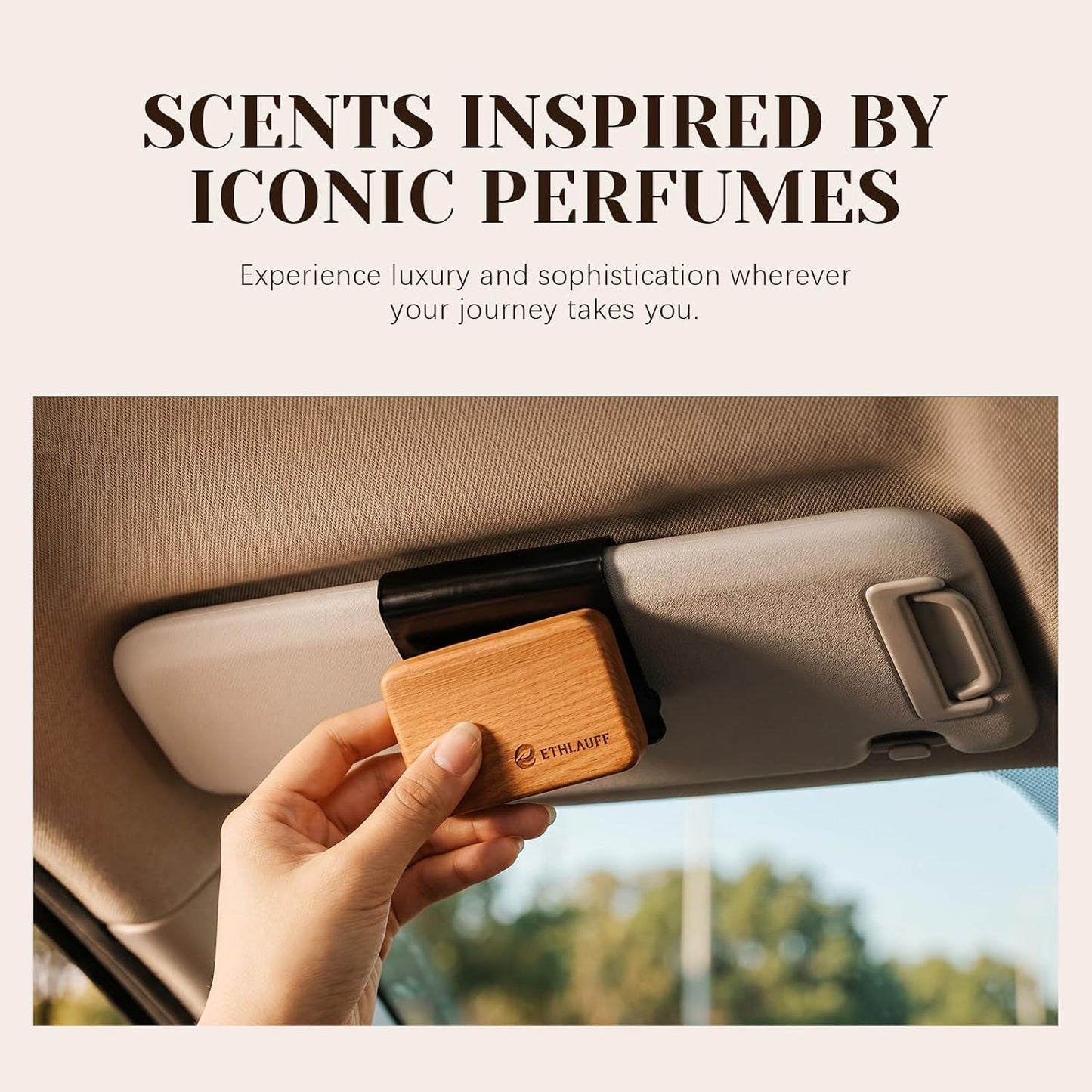 Car Air Freshener - Wood Air Freshener-Amber Blossom, Golden Coast,Sea Salt & Sage, Variety Scent Refill - Long Lasting Natural Car Fresheners - 1 Metal Clip & 3 Refill Oil Included