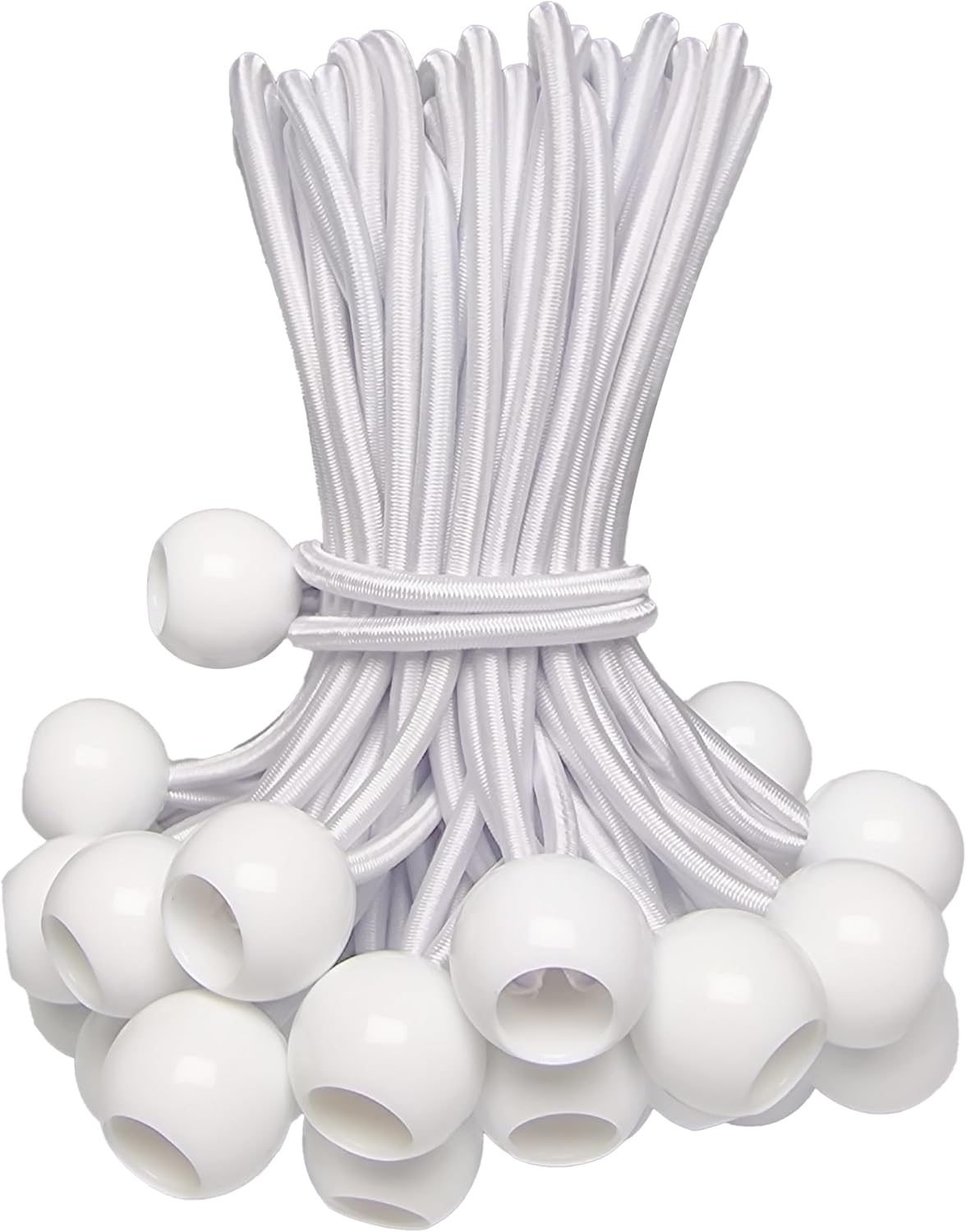 Heavy Duty Bungee Cords with Balls, 9 Inch Elastic Tie Down Straps for Outdoor Use, Ideal for Camping, Travel, Luggage, and More – 50 Pack, White